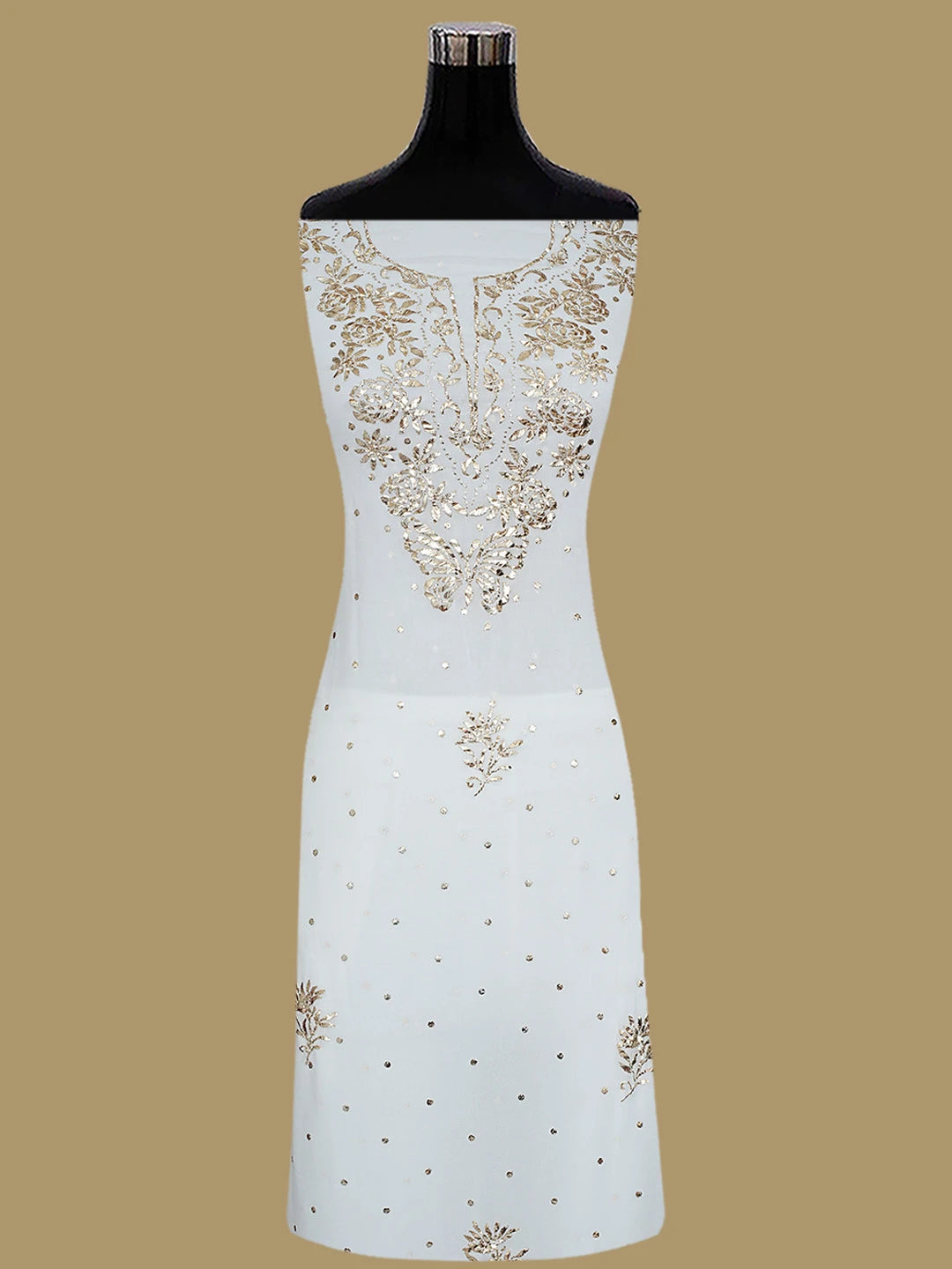 Ada Hand Embroidered White Viscose Georgette Lucknowi Chikankari Unstitched Kurta Dupatta Set With Mukaish Work 01A844980