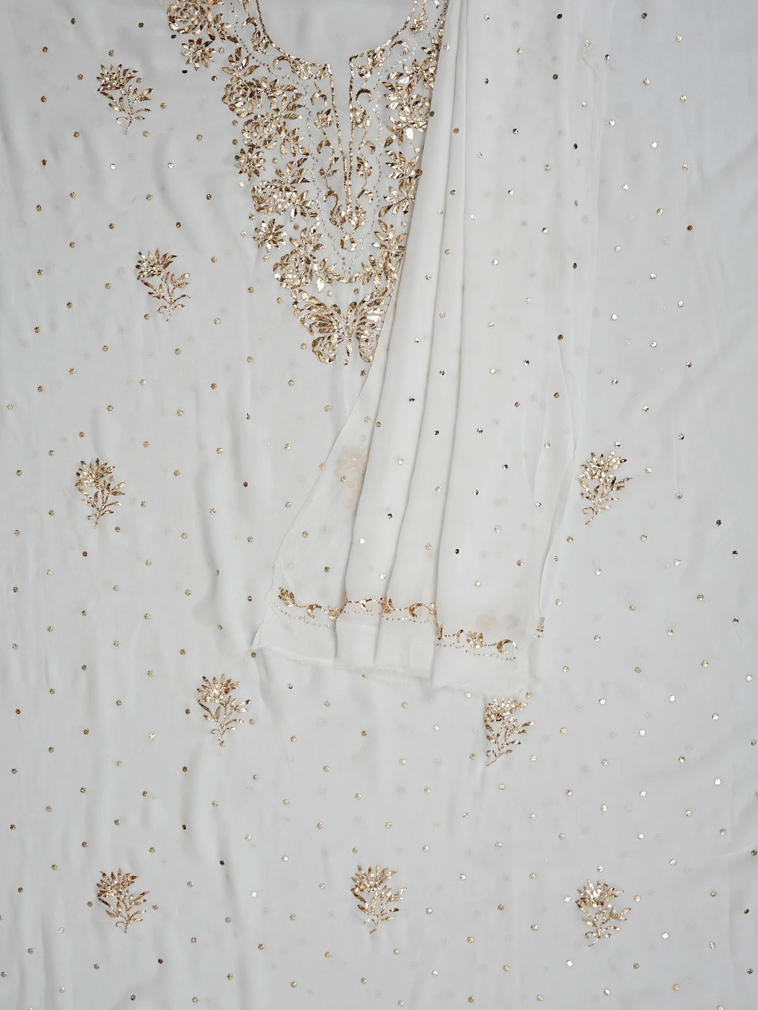 Ada Hand Embroidered White Viscose Georgette Lucknowi Chikankari Unstitched Kurta Dupatta Set With Mukaish Work 01A844980