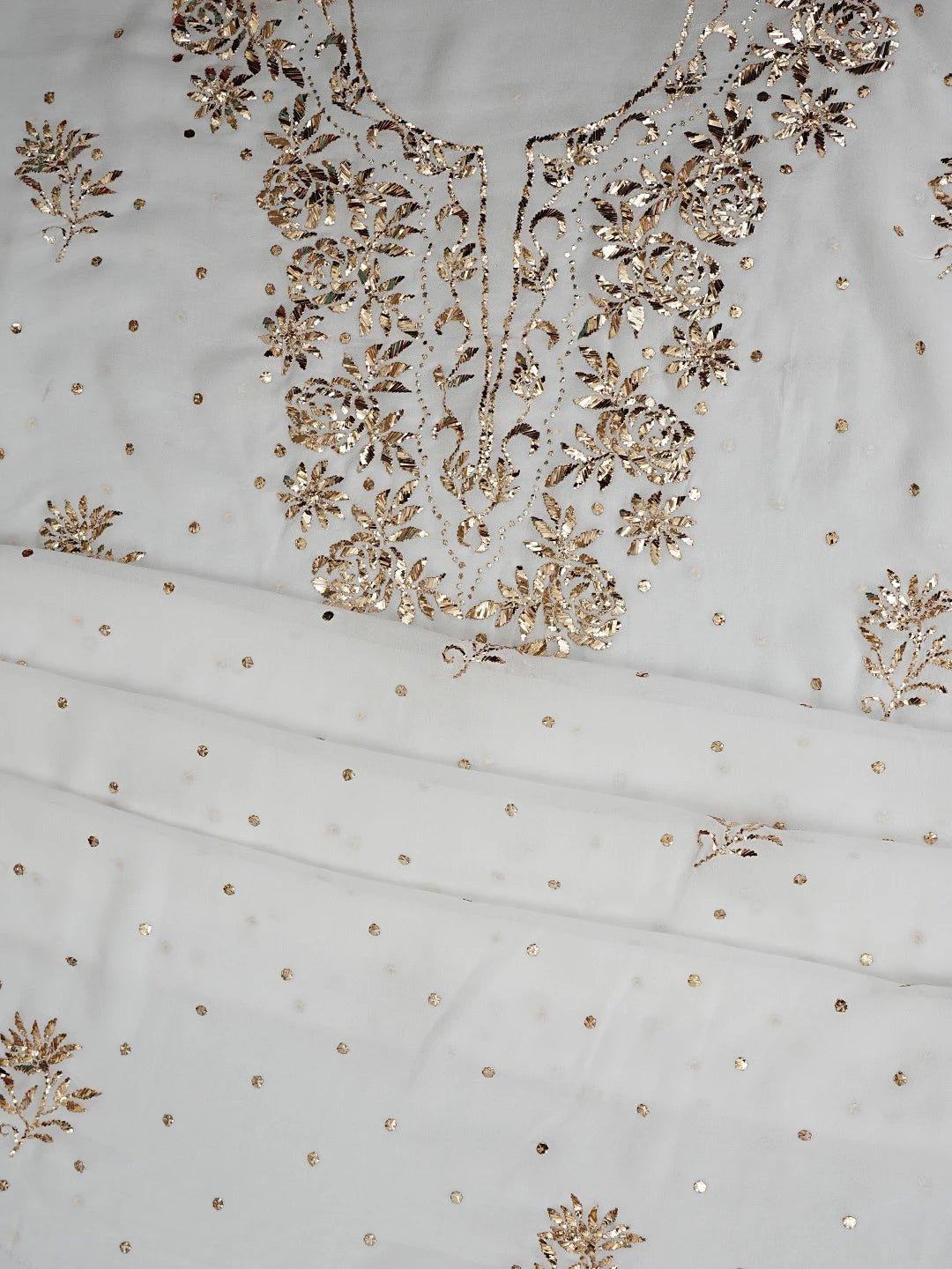 Ada Hand Embroidered White Viscose Georgette Lucknowi Chikankari Unstitched Kurta Dupatta Set With Mukaish Work 01A844980