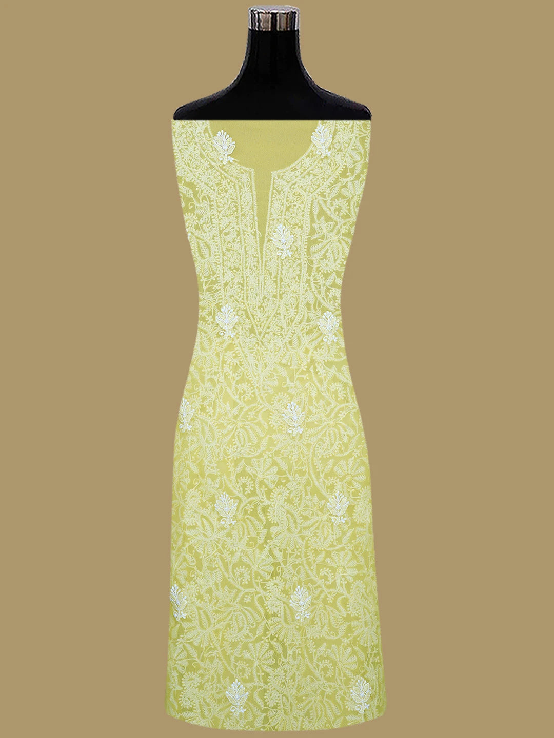 Ada Hand Embroidered Yellow Georgette Lucknowi Chikankari Unstitched Suit Piece 01A859813