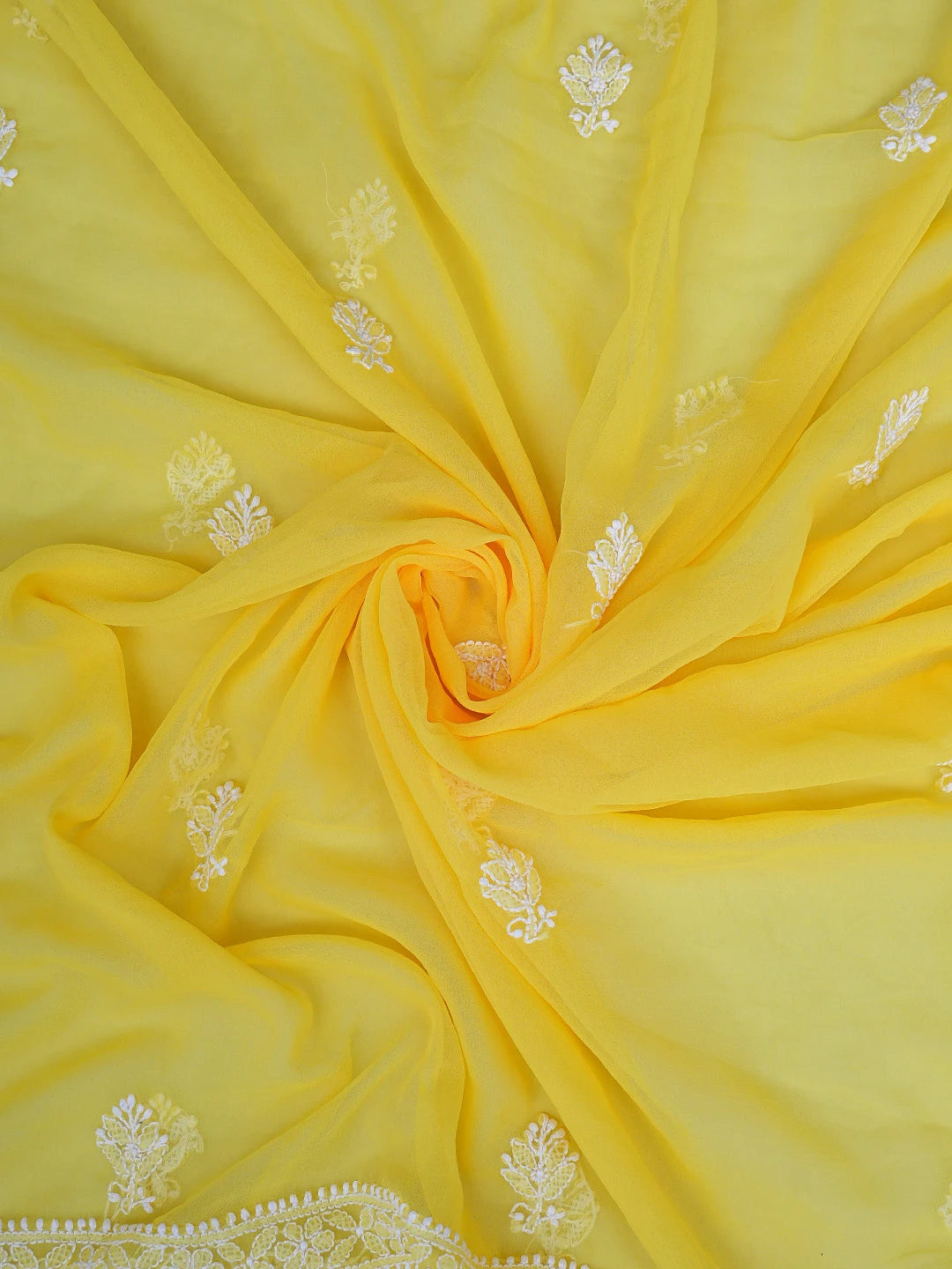 Ada Hand Embroidered Yellow Georgette Lucknowi Chikankari Unstitched Suit Piece 01A859813