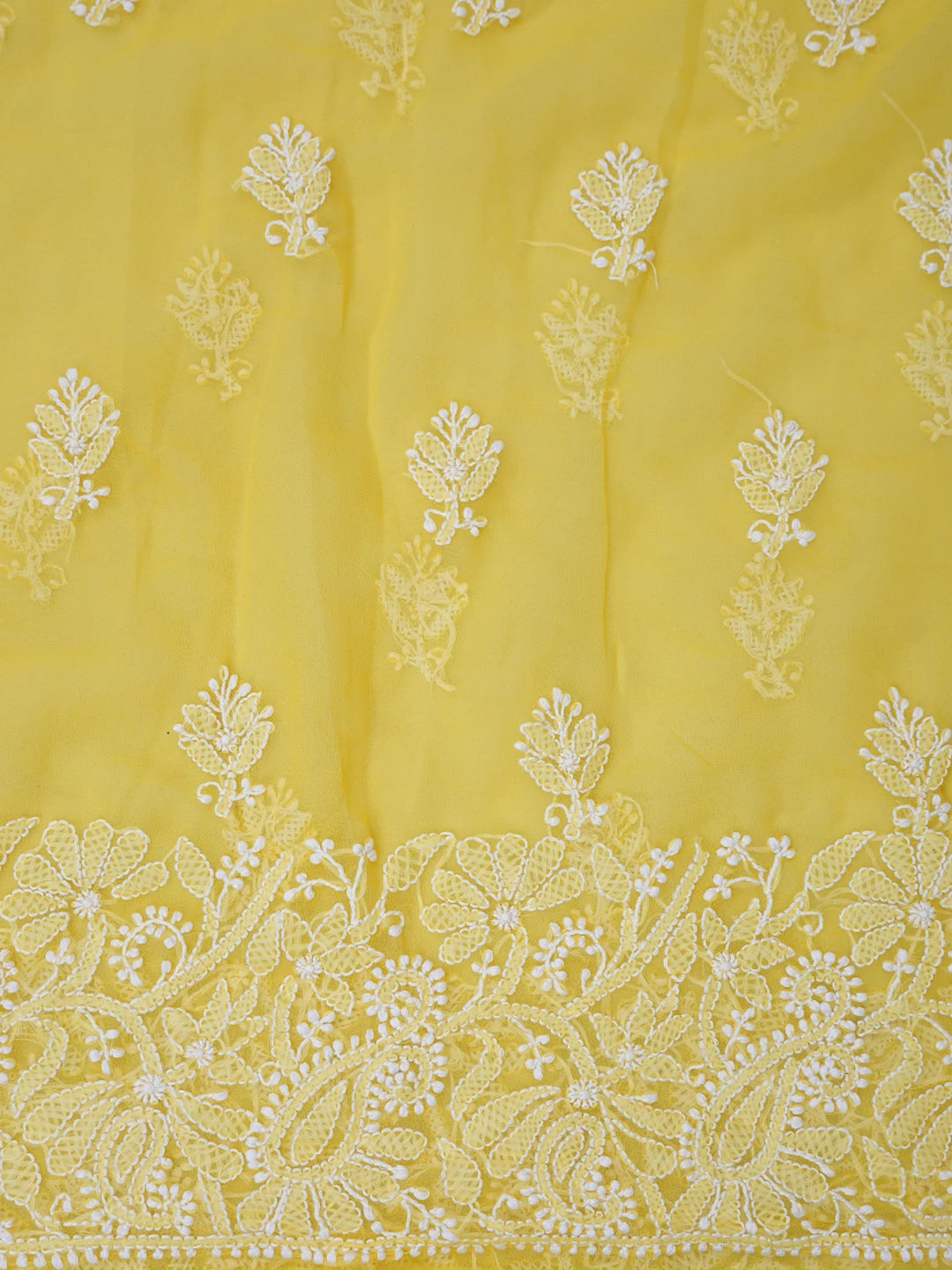Ada Hand Embroidered Yellow Georgette Lucknowi Chikankari Unstitched Suit Piece 01A859813