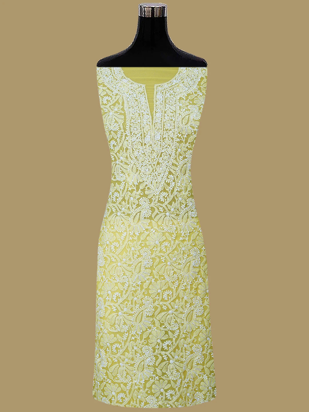 Ada Hand Embroidered Yellow Georgette Lucknowi Chikankari Unstitched Suit Piece 01A859813