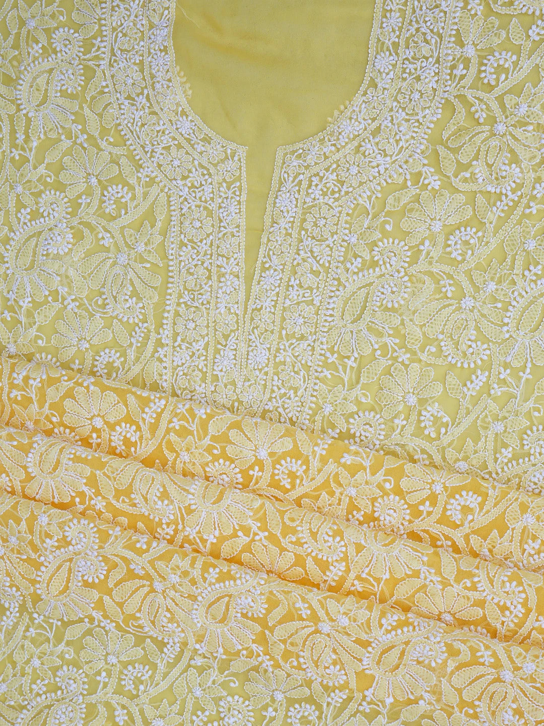 Ada Hand Embroidered Yellow Georgette Lucknowi Chikankari Unstitched Suit Piece 01A859813