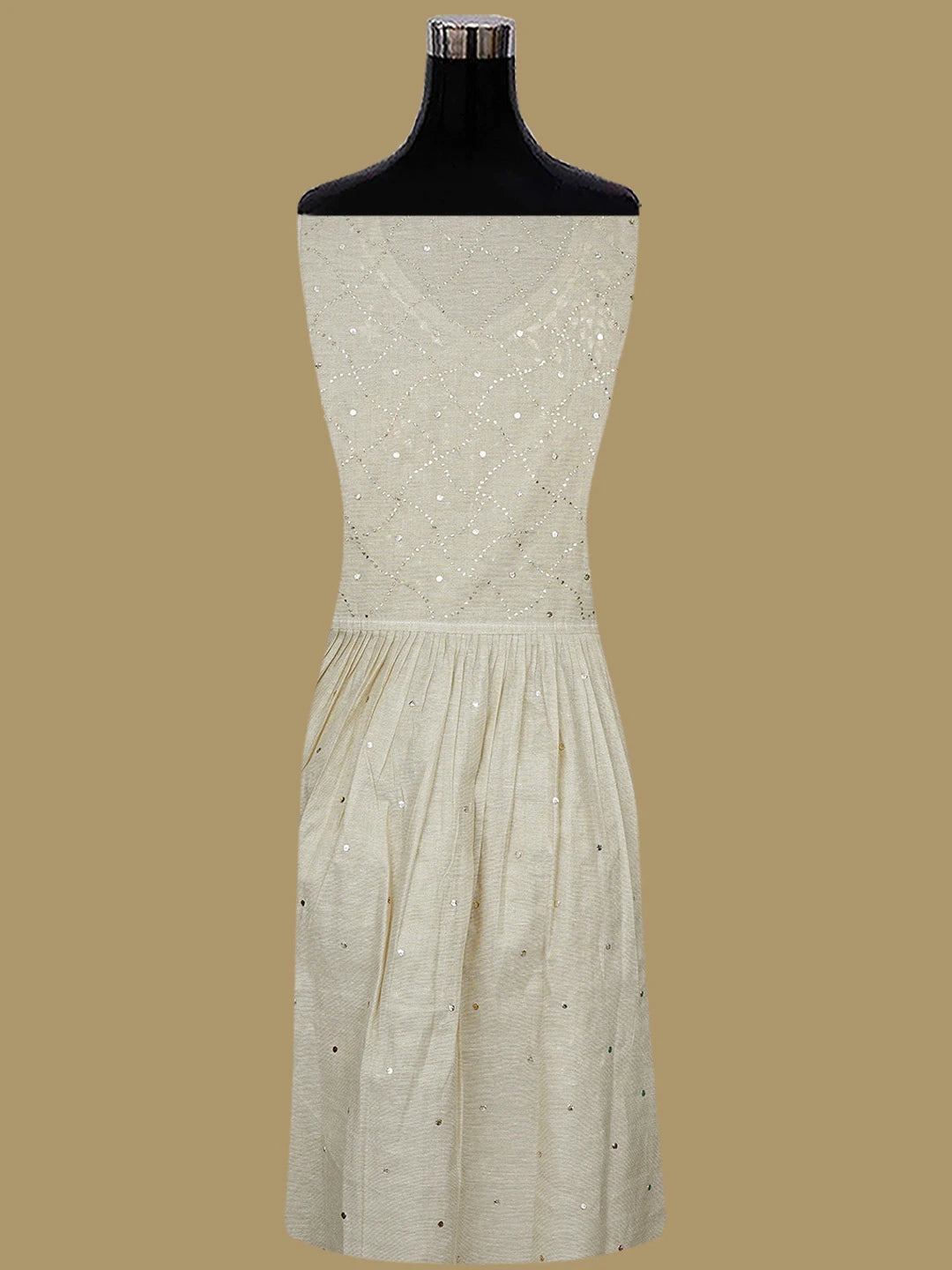 Ada Hand Embroidered Fawn Tissue Lucknowi Chikankari Semi-Stitched Anarkali Kurta Dupatta Set With Mukaish Work 01A802314