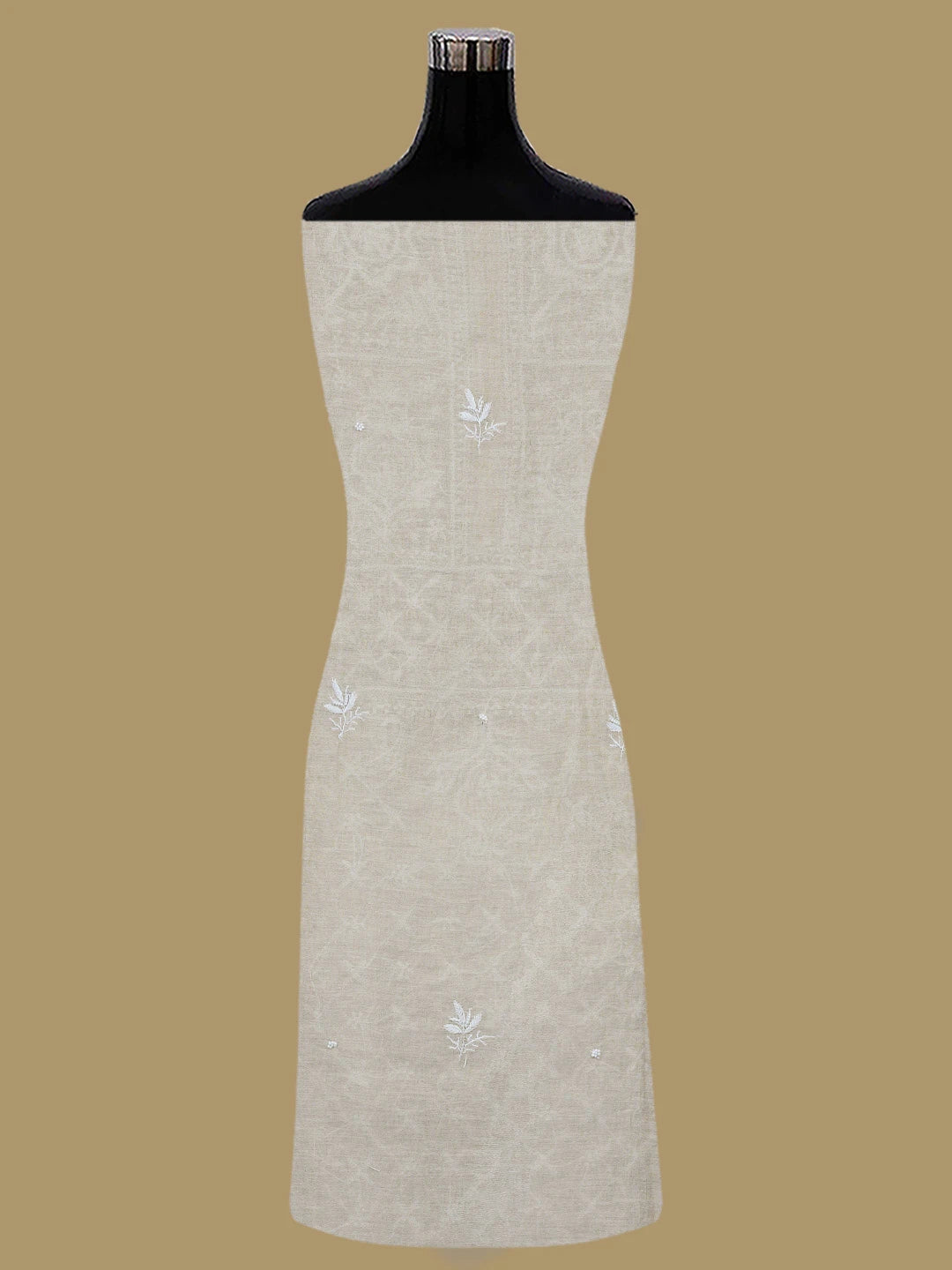 Ada Hand Embroidered Fawn Tissue Lucknowi Chikankari Semi-Stitched Kurta Dupatta Set With Pearl Work 01A815543