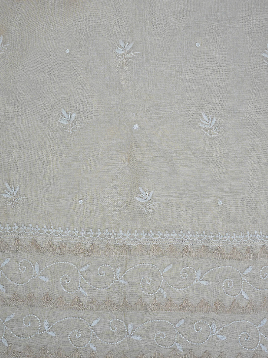 Ada Hand Embroidered Fawn Tissue Lucknowi Chikankari Semi-Stitched Kurta Dupatta Set With Pearl Work 01A815543