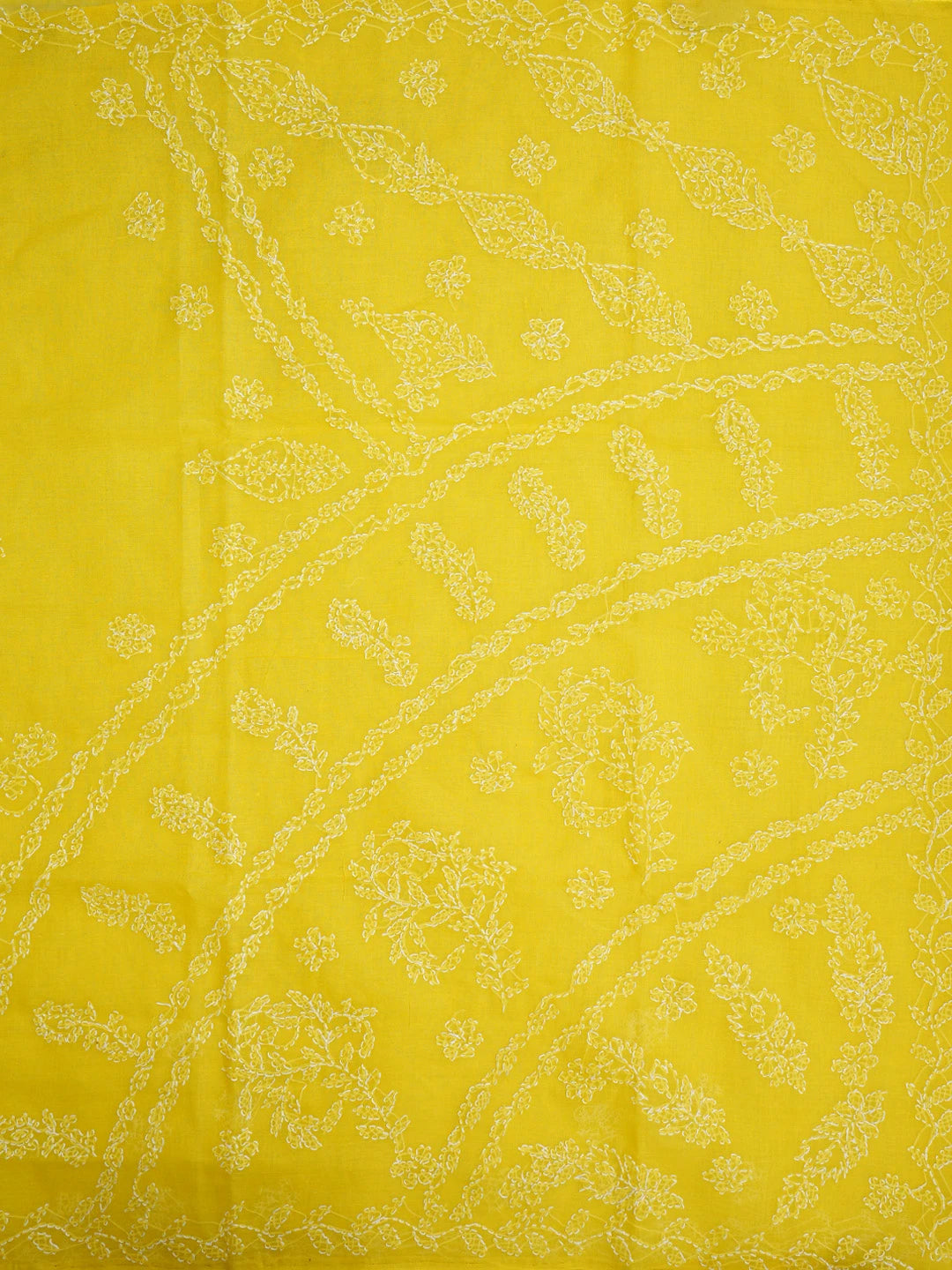 Ada Hand Embroidered Yellow Cotton Lucknowi Chikankari Saree and Blouse 01A853484