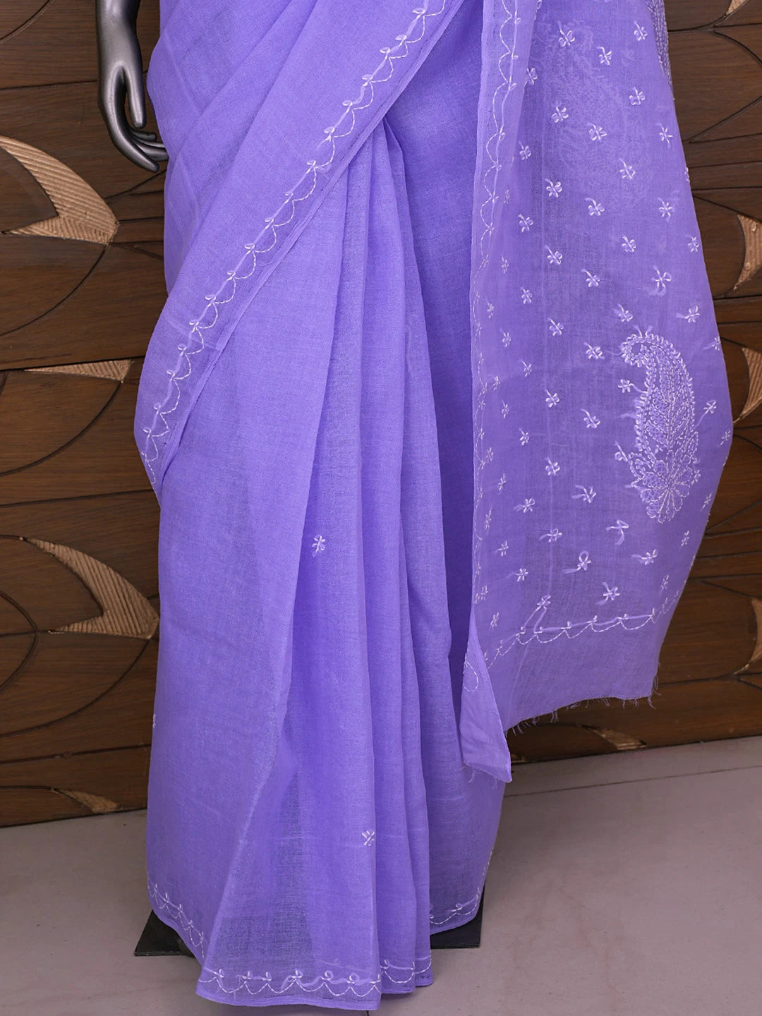 Ada Hand Embroidered Mauve Cotton Lucknowi Chikankari Saree and Blouse 01A854446