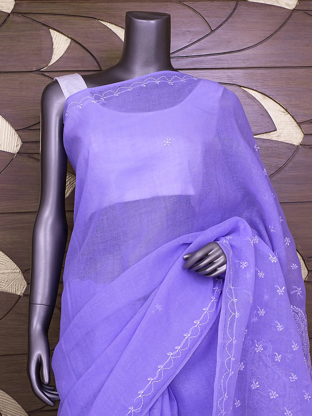 Ada Hand Embroidered Mauve Cotton Lucknowi Chikankari Saree and Blouse 01A854446