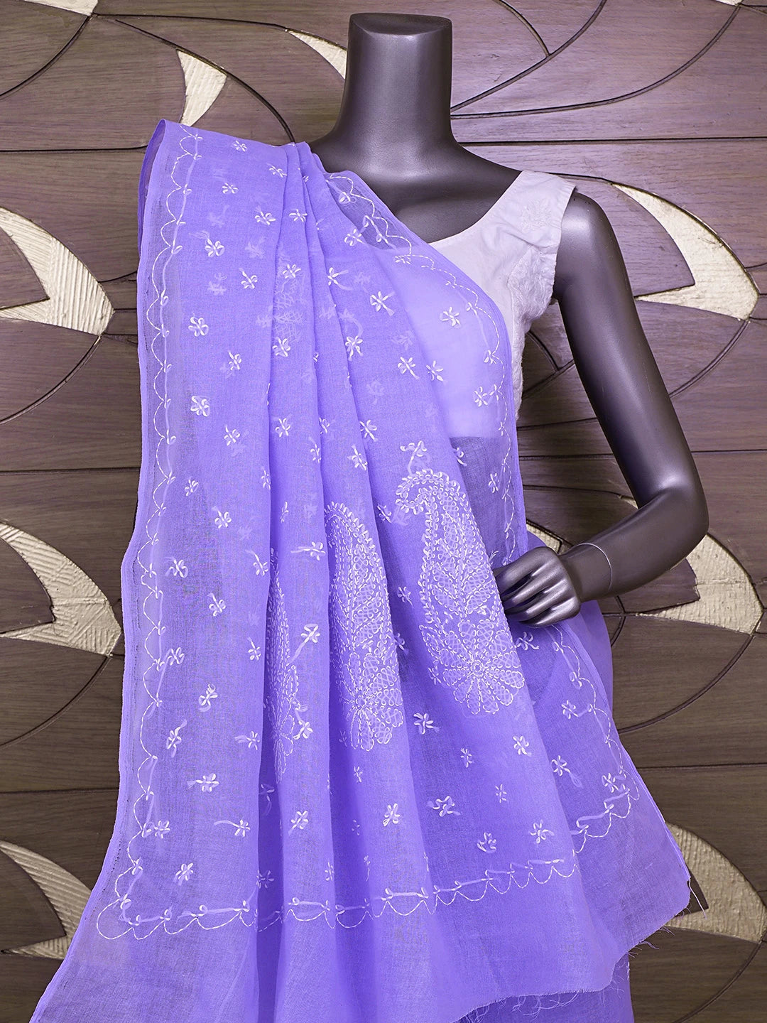 Ada Hand Embroidered Mauve Cotton Lucknowi Chikankari Saree and Blouse 01A854446