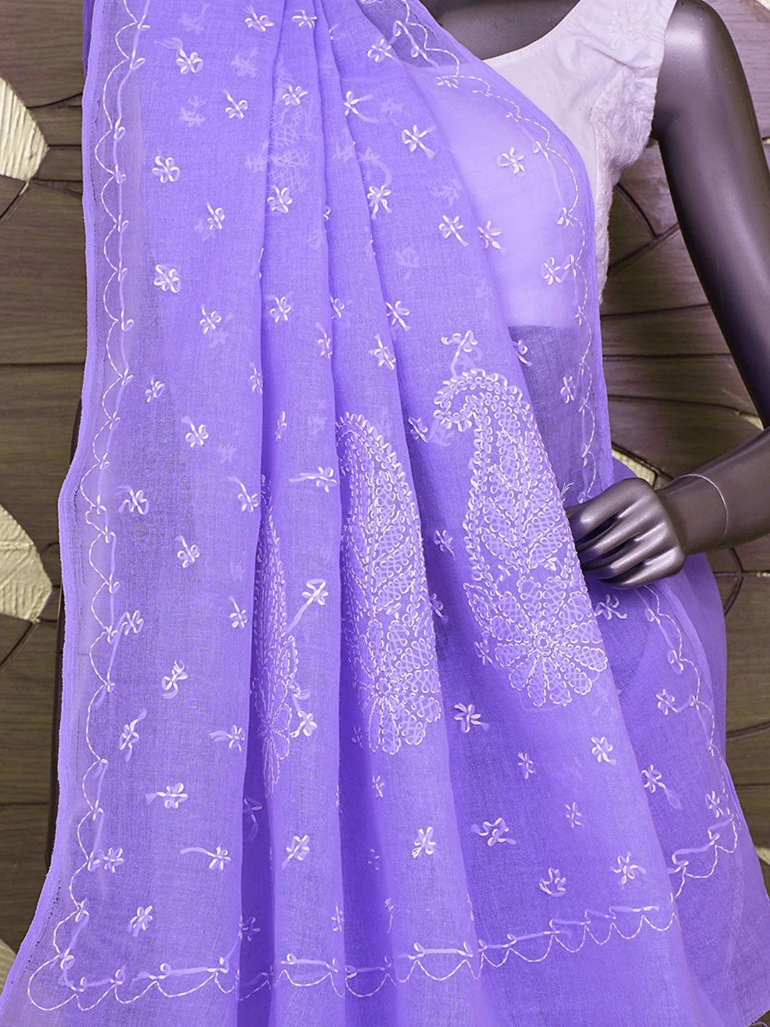 Ada Hand Embroidered Mauve Cotton Lucknowi Chikankari Saree and Blouse 01A854446