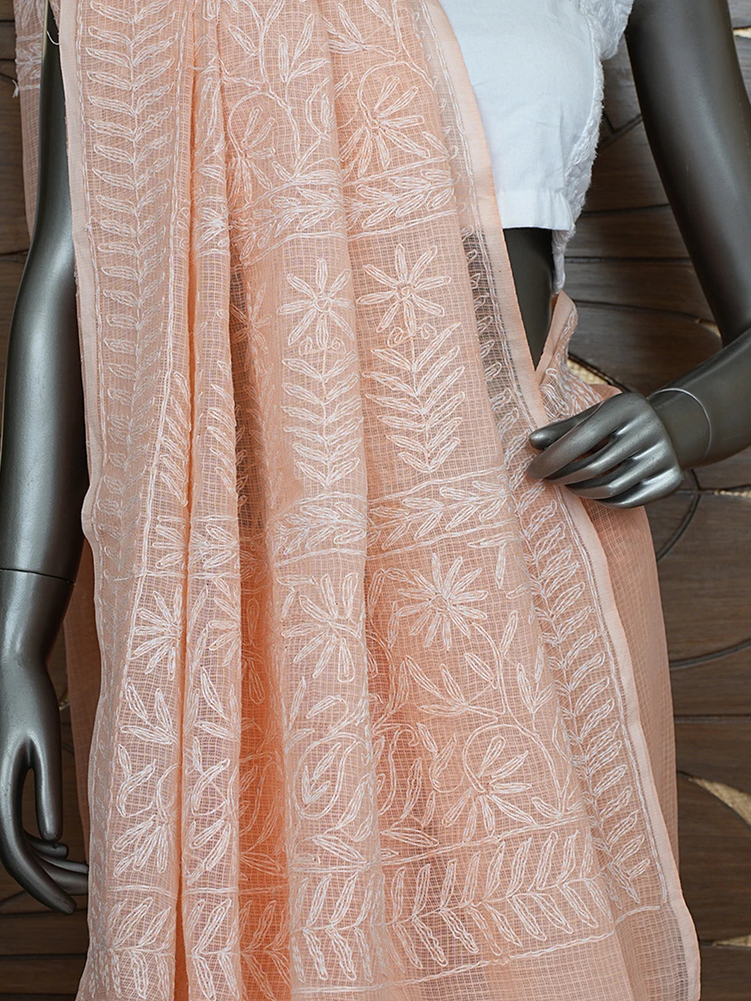 Ada Hand Embroidered Peach Kota Lucknowi Chikankari Saree With Blouse 01A795041