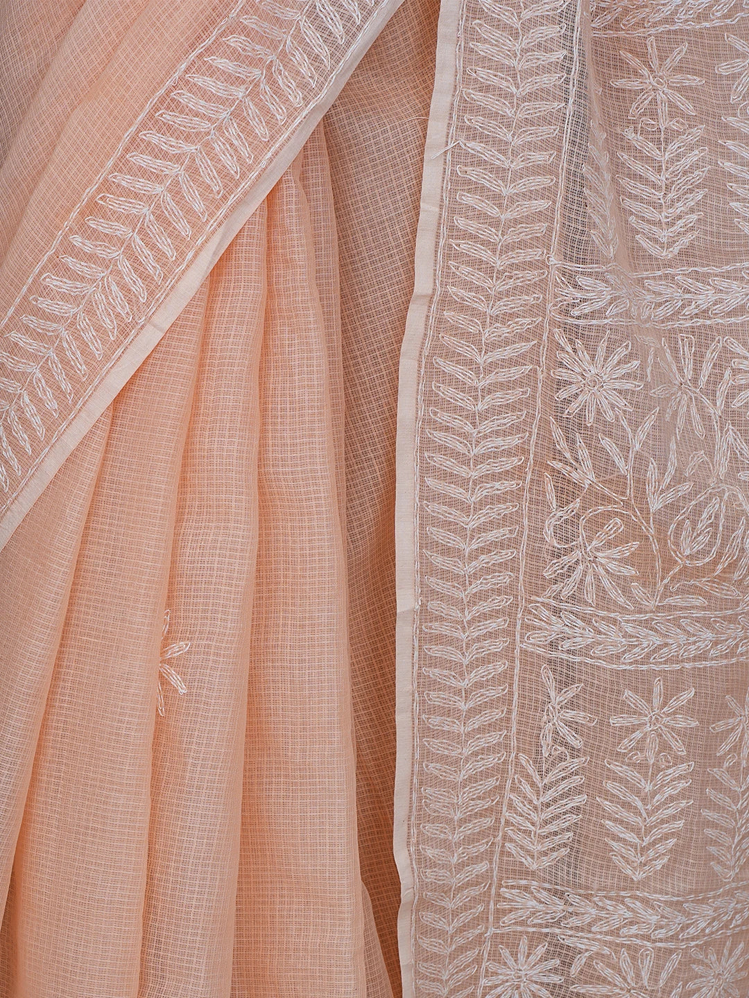Ada Hand Embroidered Peach Kota Lucknowi Chikankari Saree With Blouse 01A795041
