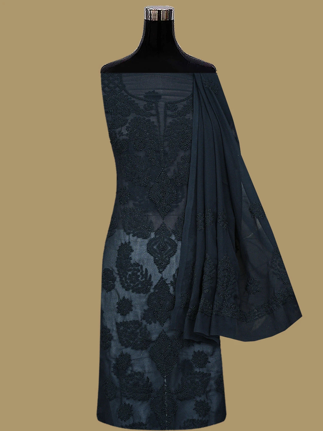 Ada Hand Embroidered Black Georgette Lucknowi Chikankari Unstitched Suit Piece 01A854961
