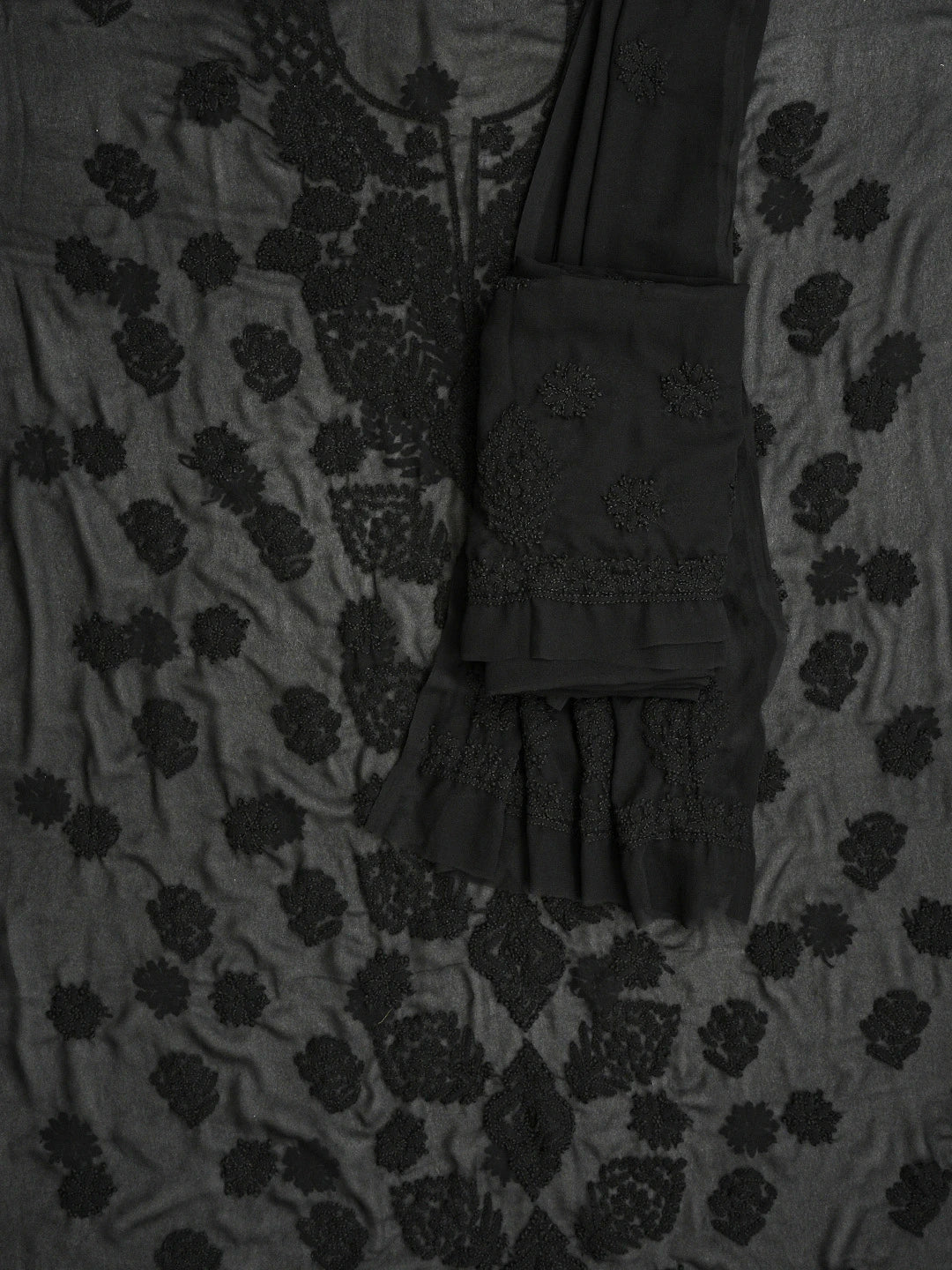 Ada Hand Embroidered Black Georgette Lucknowi Chikankari Unstitched Suit Piece 01A854961