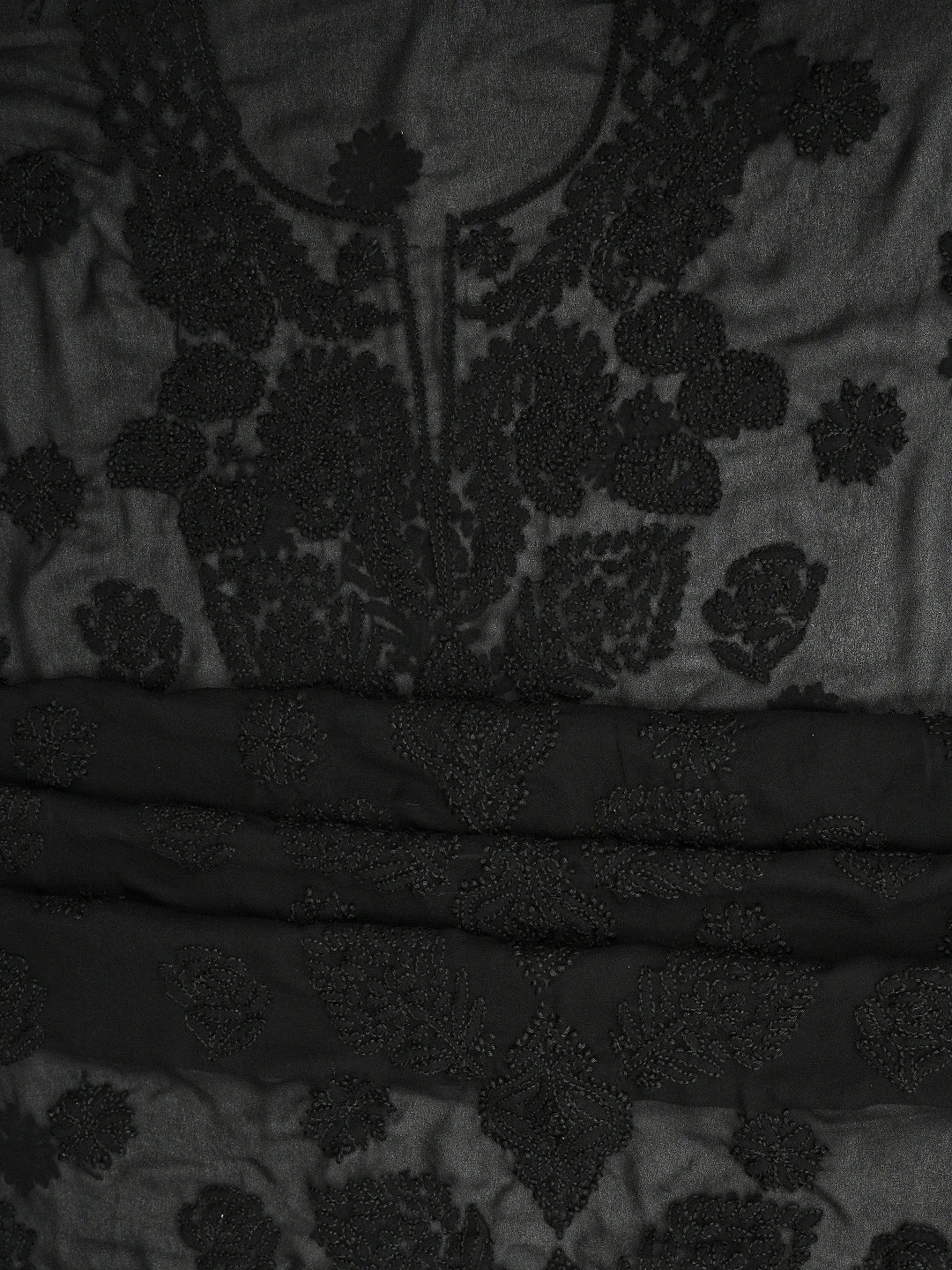 Ada Hand Embroidered Black Georgette Lucknowi Chikankari Unstitched Suit Piece 01A854961