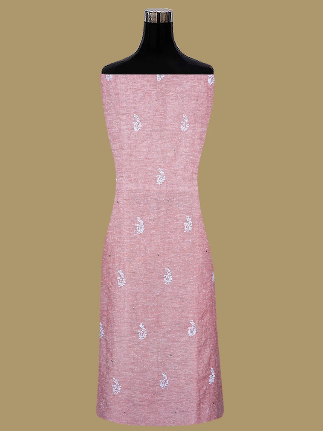 Ada Hand Embroidered Peach Chanderi Lucknowi Chikankari Unstitched Kurta Dupatta Set With Mukaish Work 01A401666