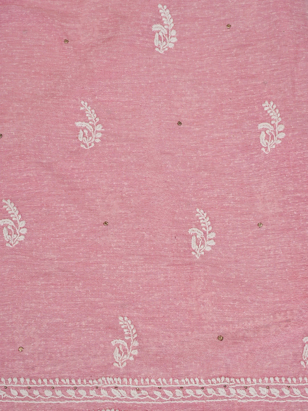 Ada Hand Embroidered Peach Chanderi Lucknowi Chikankari Unstitched Kurta Dupatta Set With Mukaish Work 01A401666
