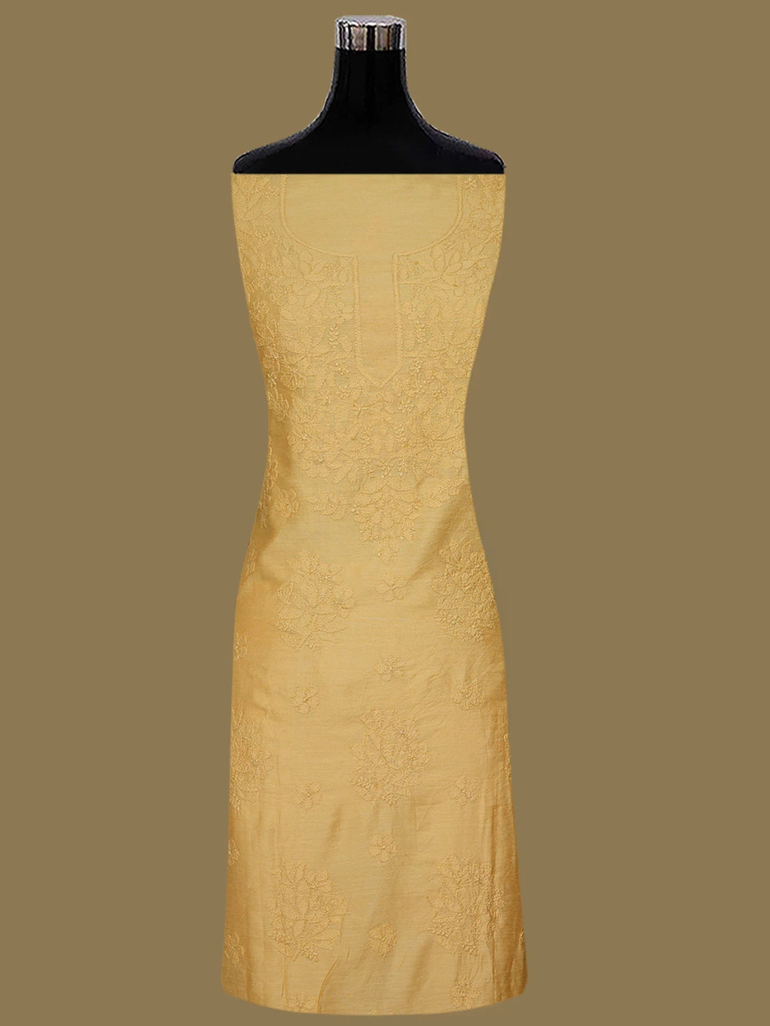 Ada Hand Embroidered Gold Yellow Chanderi Lucknowi Chikankari Unstitched Kurta Dupatta Set 01A488712