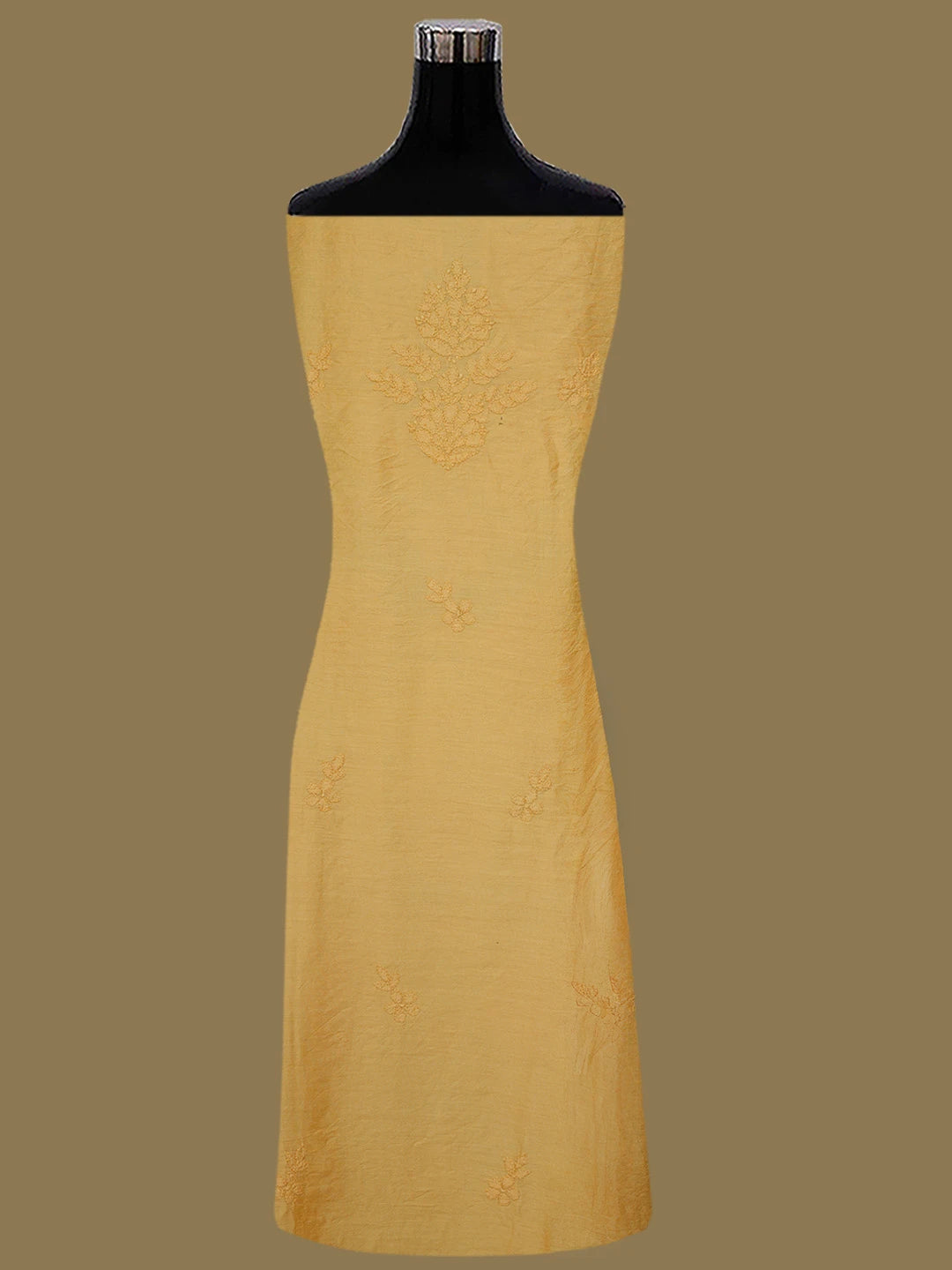Ada Hand Embroidered Gold Yellow Chanderi Lucknowi Chikankari Unstitched Kurta Dupatta Set 01A488712