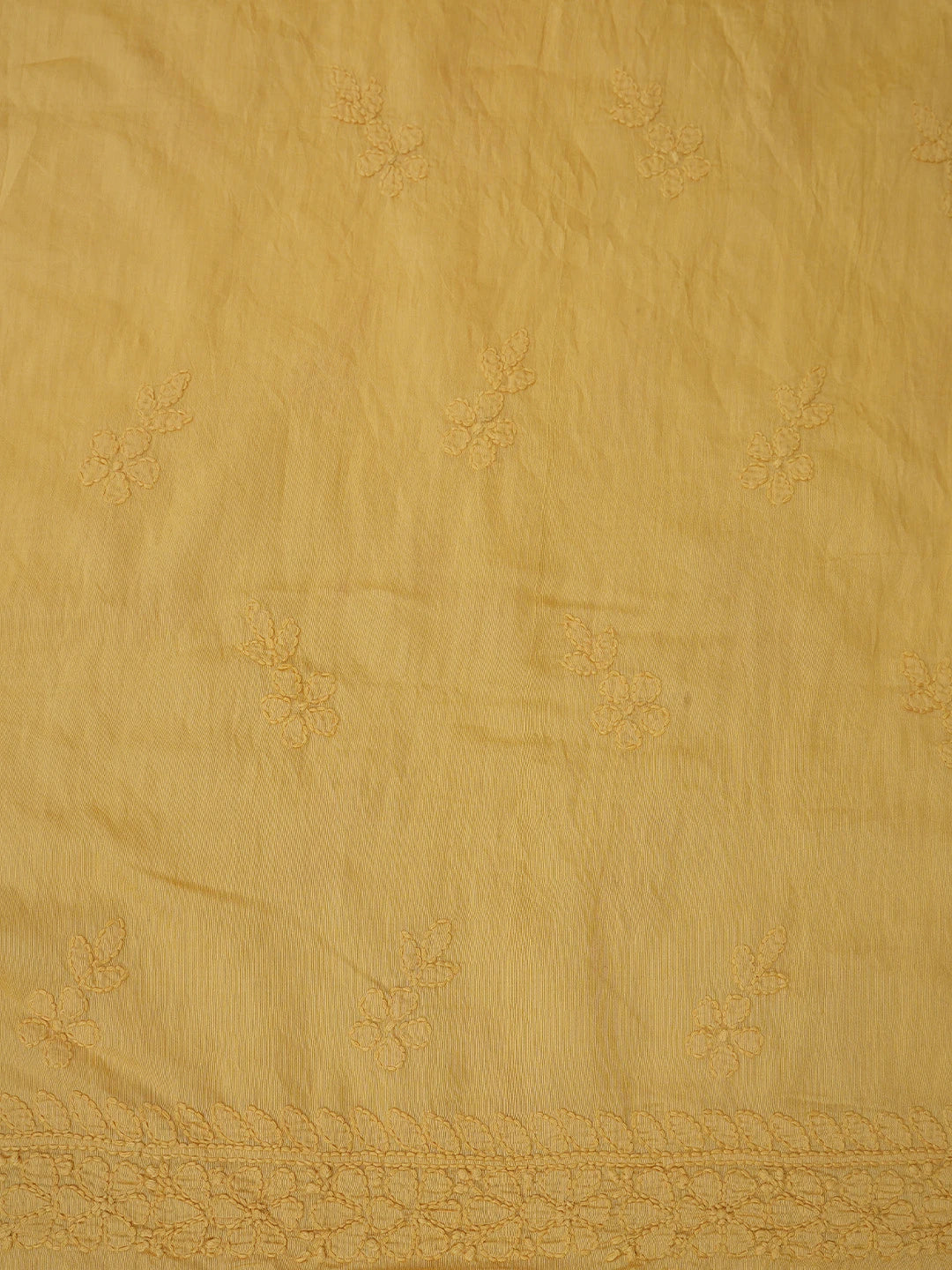 Ada Hand Embroidered Gold Yellow Chanderi Lucknowi Chikankari Unstitched Kurta Dupatta Set 01A488712