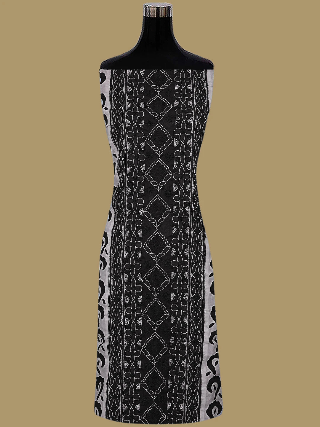Ada Hand Embroidered Black Cotton Lucknowi Chikankari Unstitched Suit Set 01A845208