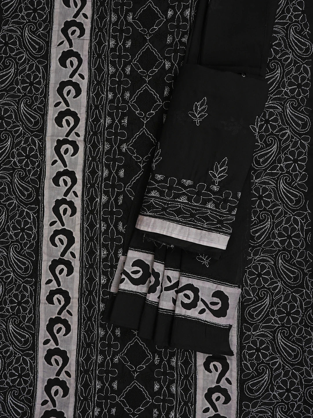 Ada Hand Embroidered Black Cotton Lucknowi Chikankari Unstitched Suit Set 01A845208