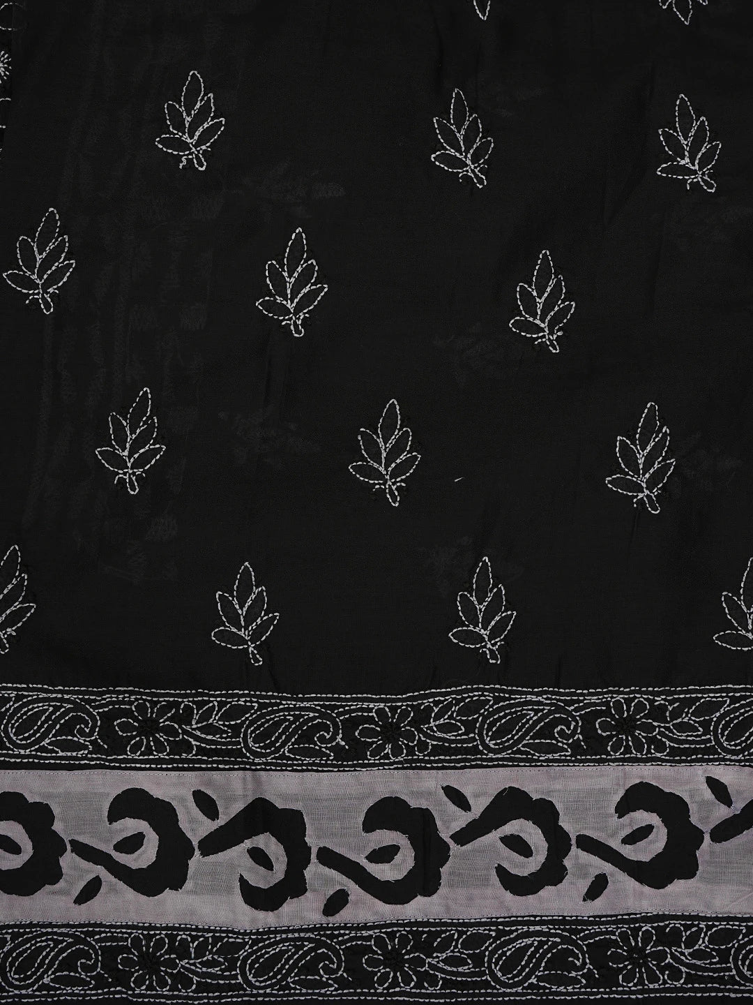 Ada Hand Embroidered Black Cotton Lucknowi Chikankari Unstitched Suit Set 01A845208