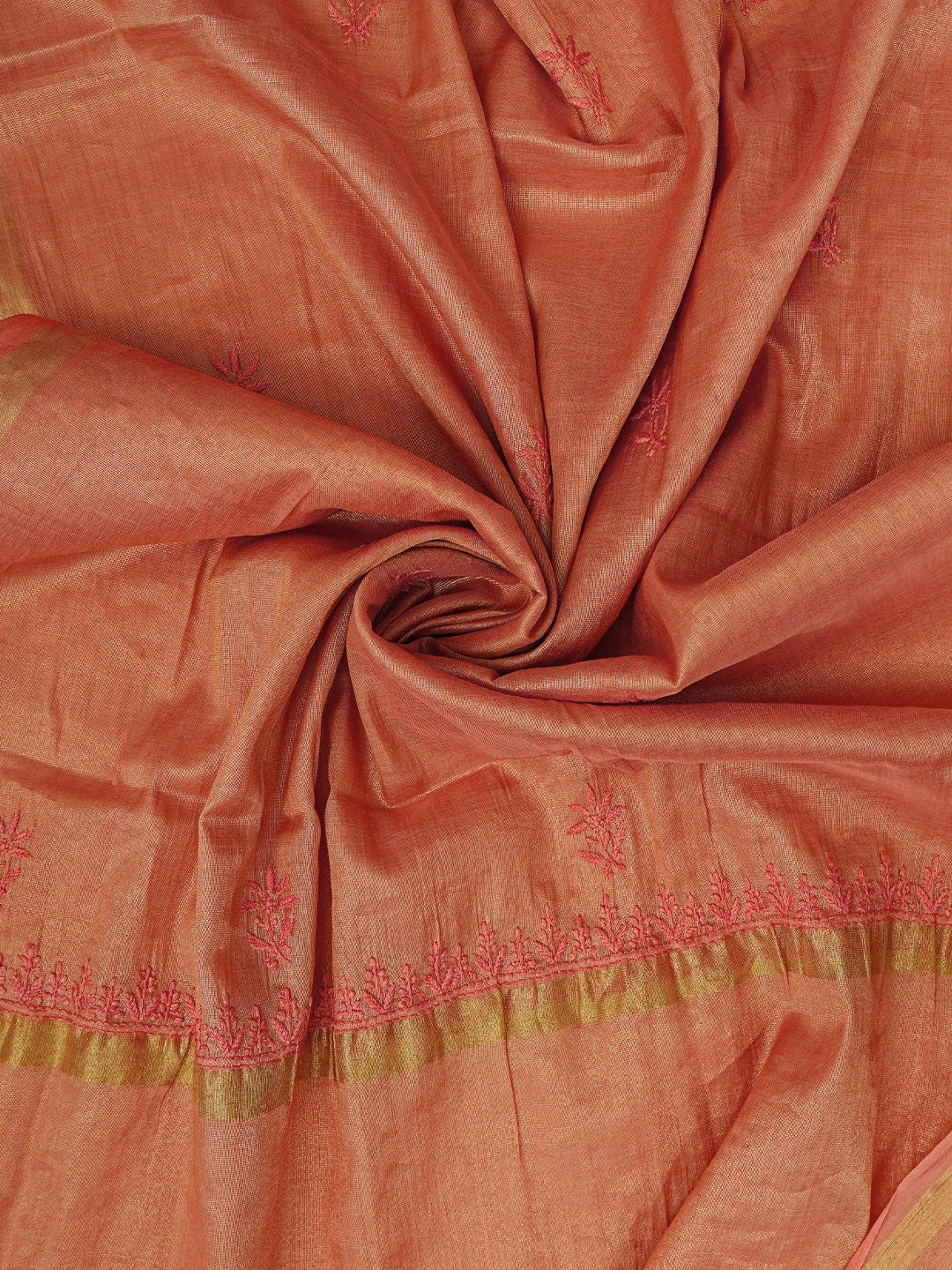 Ada Hand Embroidered Rust Tissue Lucknowi Chikankari Semi-Stitched Kurta Dupatta Set 01A785312