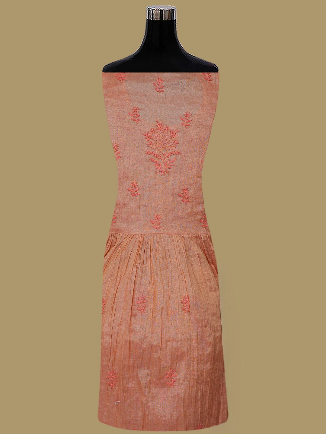Ada Hand Embroidered Rust Tissue Lucknowi Chikankari Semi-Stitched Kurta Dupatta Set 01A785312