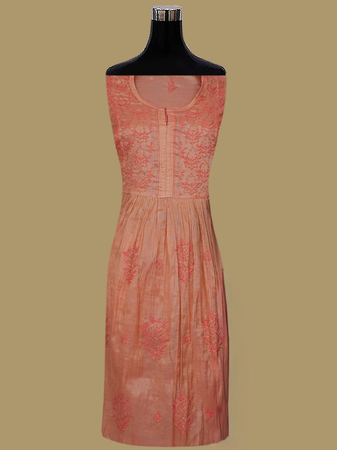 Ada Hand Embroidered Rust Tissue Lucknowi Chikankari Semi-Stitched Kurta Dupatta Set 01A785312