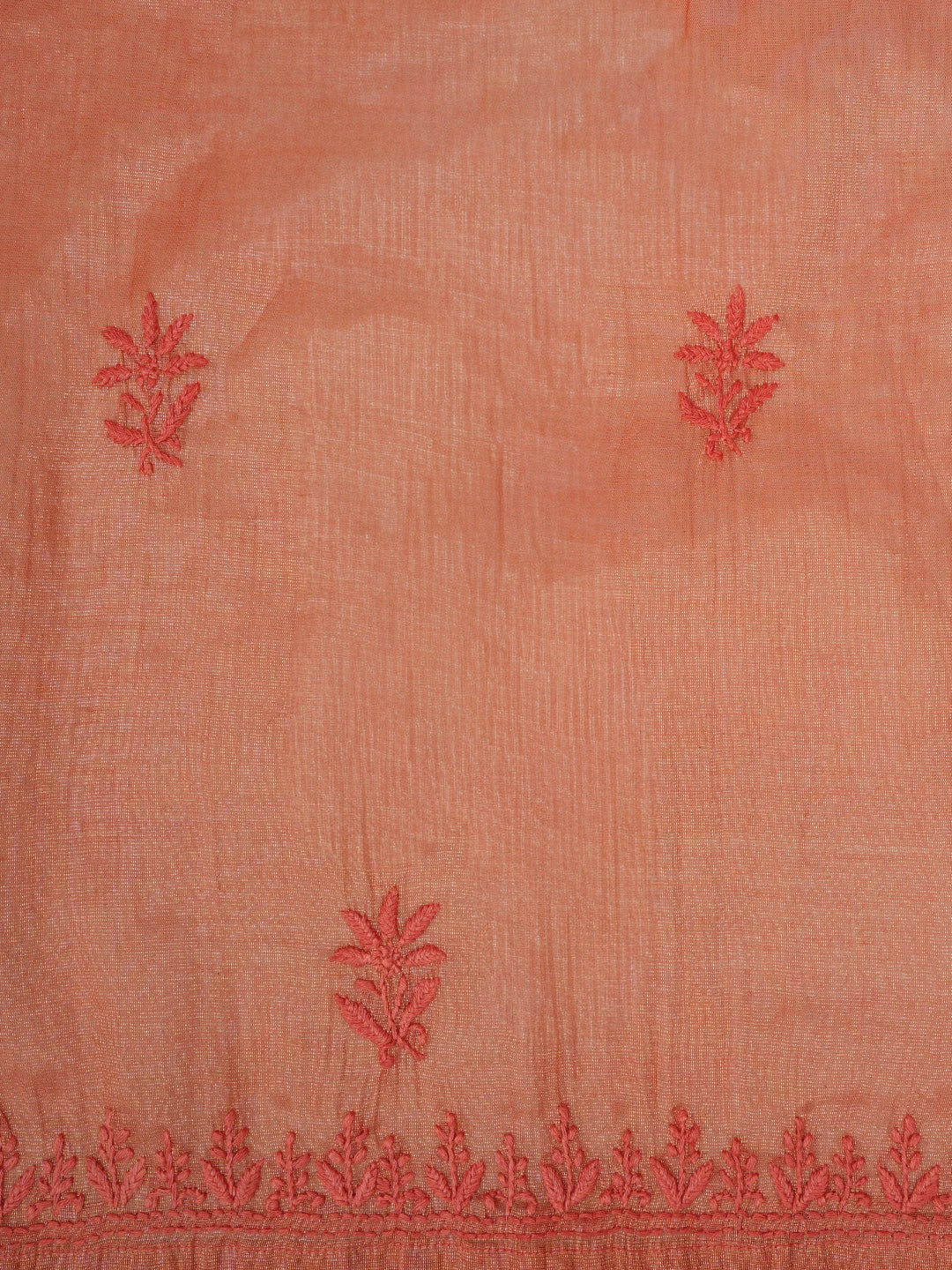 Ada Hand Embroidered Rust Tissue Lucknowi Chikankari Semi-Stitched Kurta Dupatta Set 01A785312
