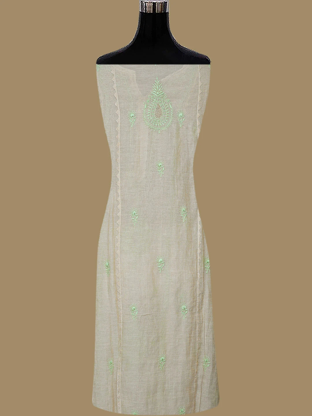 Ada Hand Embroidered Fawn Tissue Lucknowi Chikankari Semi-Stitched Kurta Dupatta Set With Zari Work 01A650946