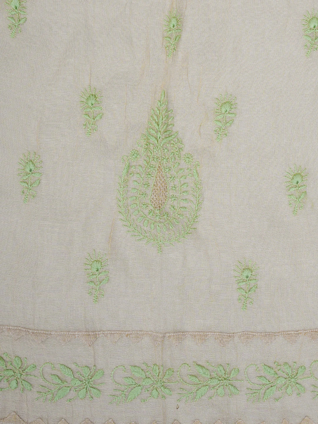 Ada Hand Embroidered Fawn Tissue Lucknowi Chikankari Semi-Stitched Kurta Dupatta Set With Zari Work 01A650946