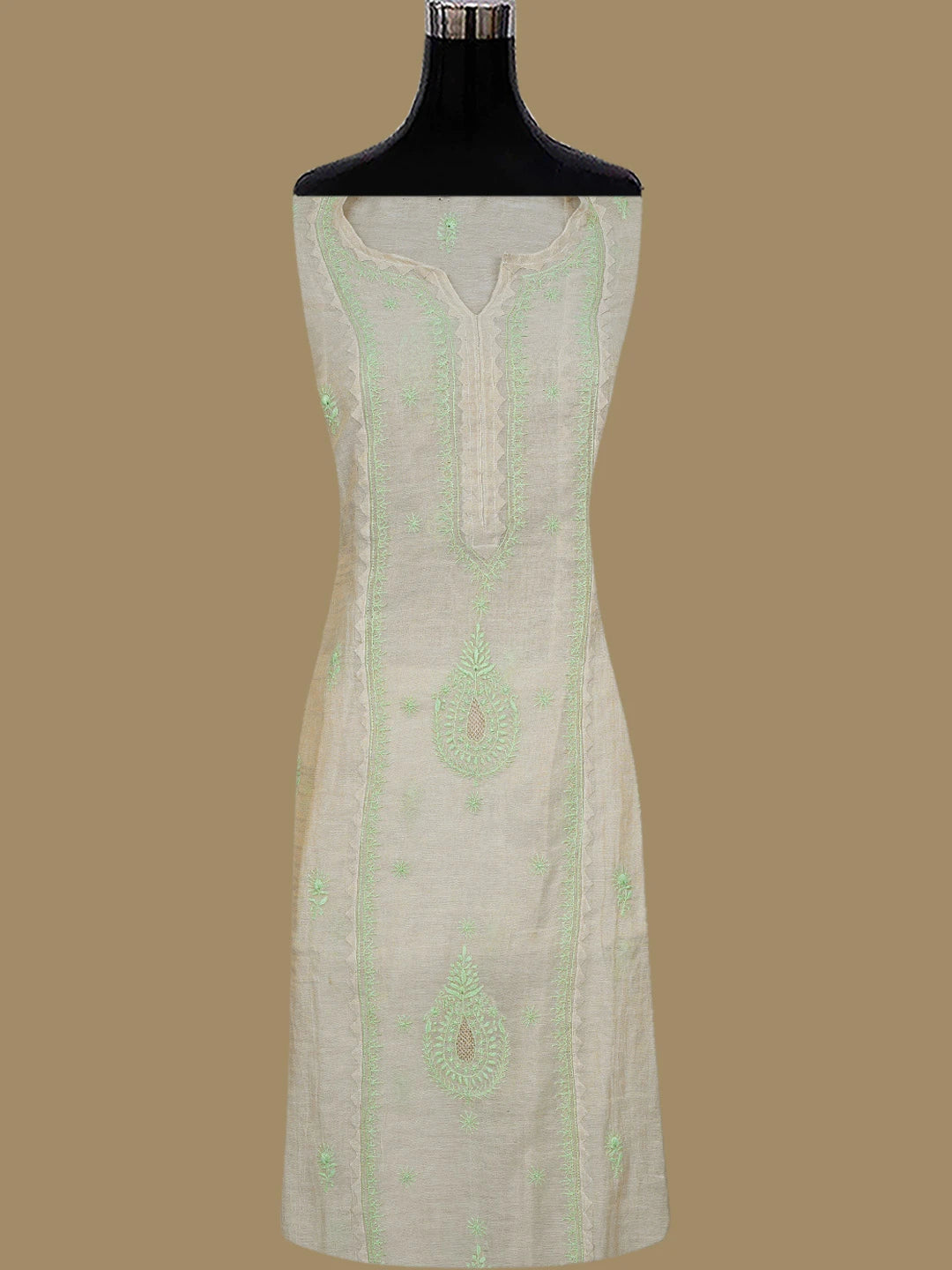 Ada Hand Embroidered Fawn Tissue Lucknowi Chikankari Semi-Stitched Kurta Dupatta Set With Zari Work 01A650946