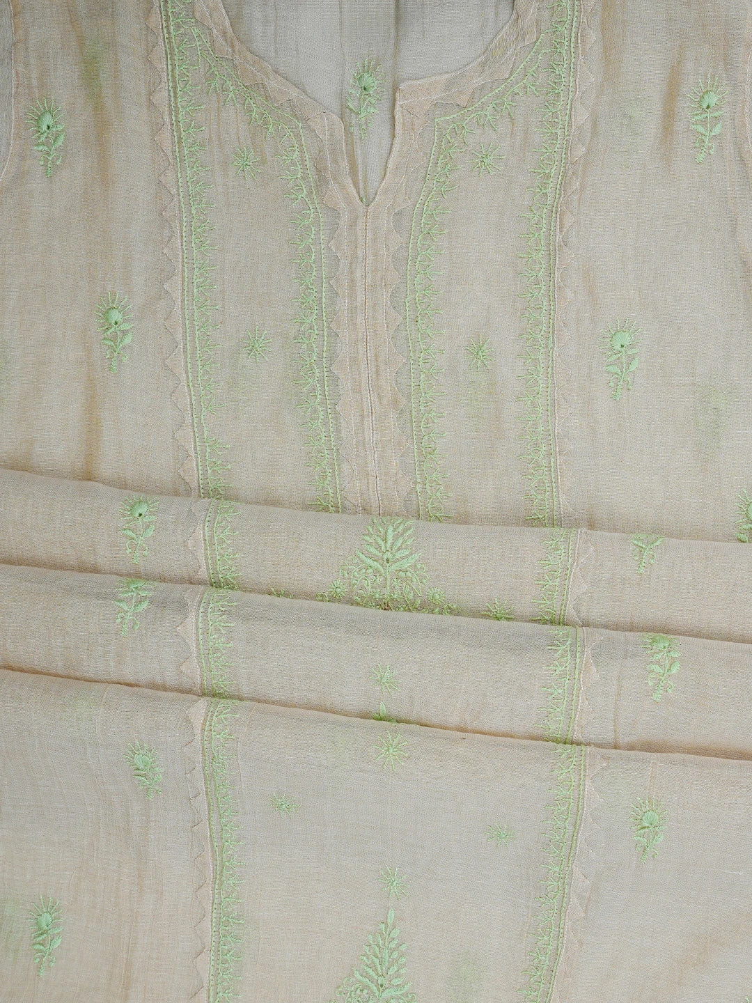 Ada Hand Embroidered Fawn Tissue Lucknowi Chikankari Semi-Stitched Kurta Dupatta Set With Zari Work 01A650946