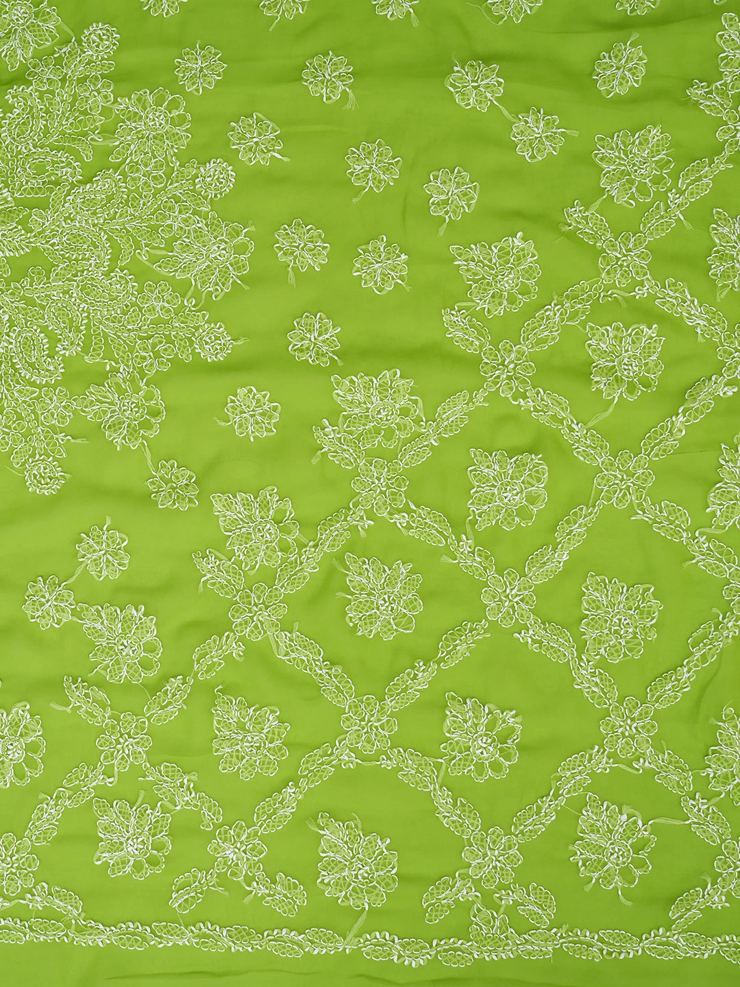 Ada Hand Embroidered Kelly Green Georgette Lucknowi Chikankari Saree With Blouse 01A853820