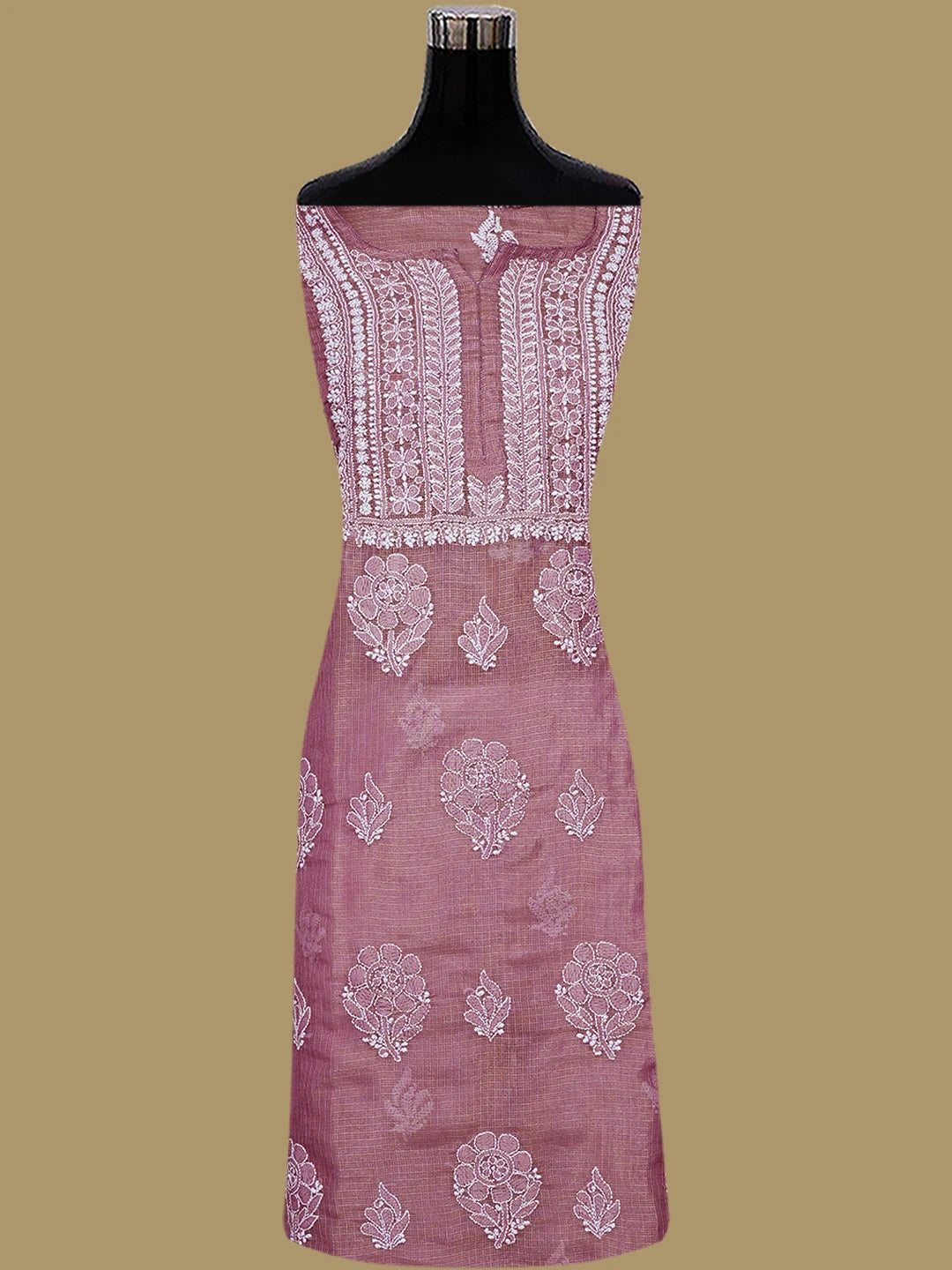 Ada Hand Embroidered Onion Pink Tissue Lucknowi Chikankari Unstitched Kurta Dupatta Set 01A784670