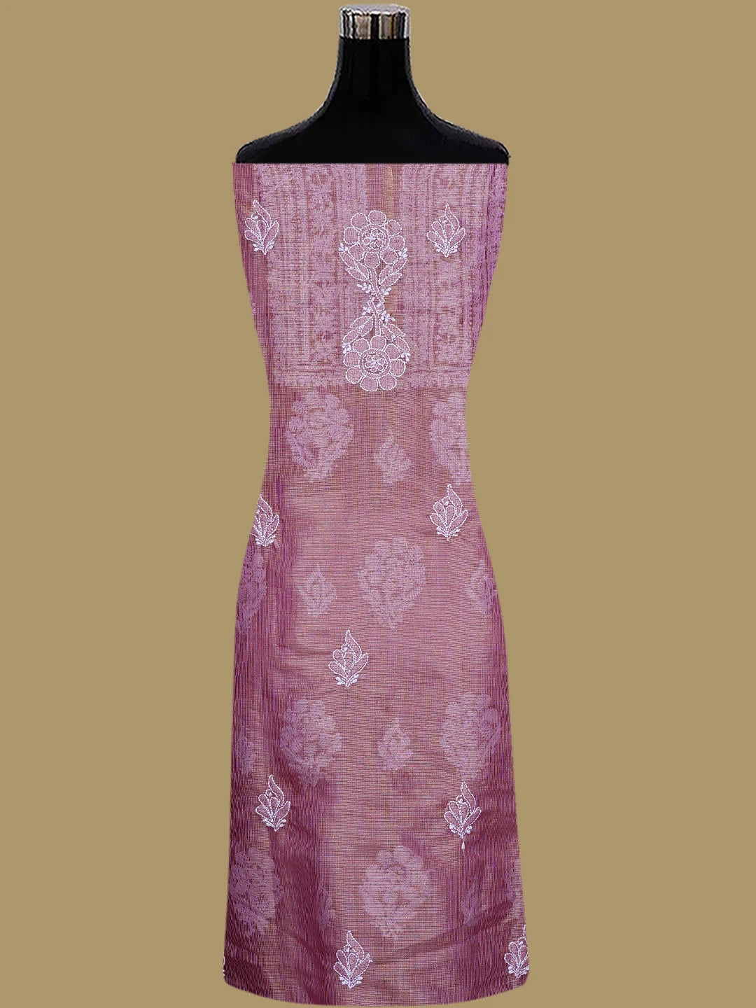 Ada Hand Embroidered Onion Pink Tissue Lucknowi Chikankari Unstitched Kurta Dupatta Set 01A784670