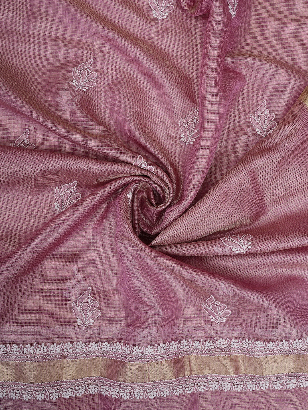 Ada Hand Embroidered Onion Pink Tissue Lucknowi Chikankari Unstitched Kurta Dupatta Set 01A784670