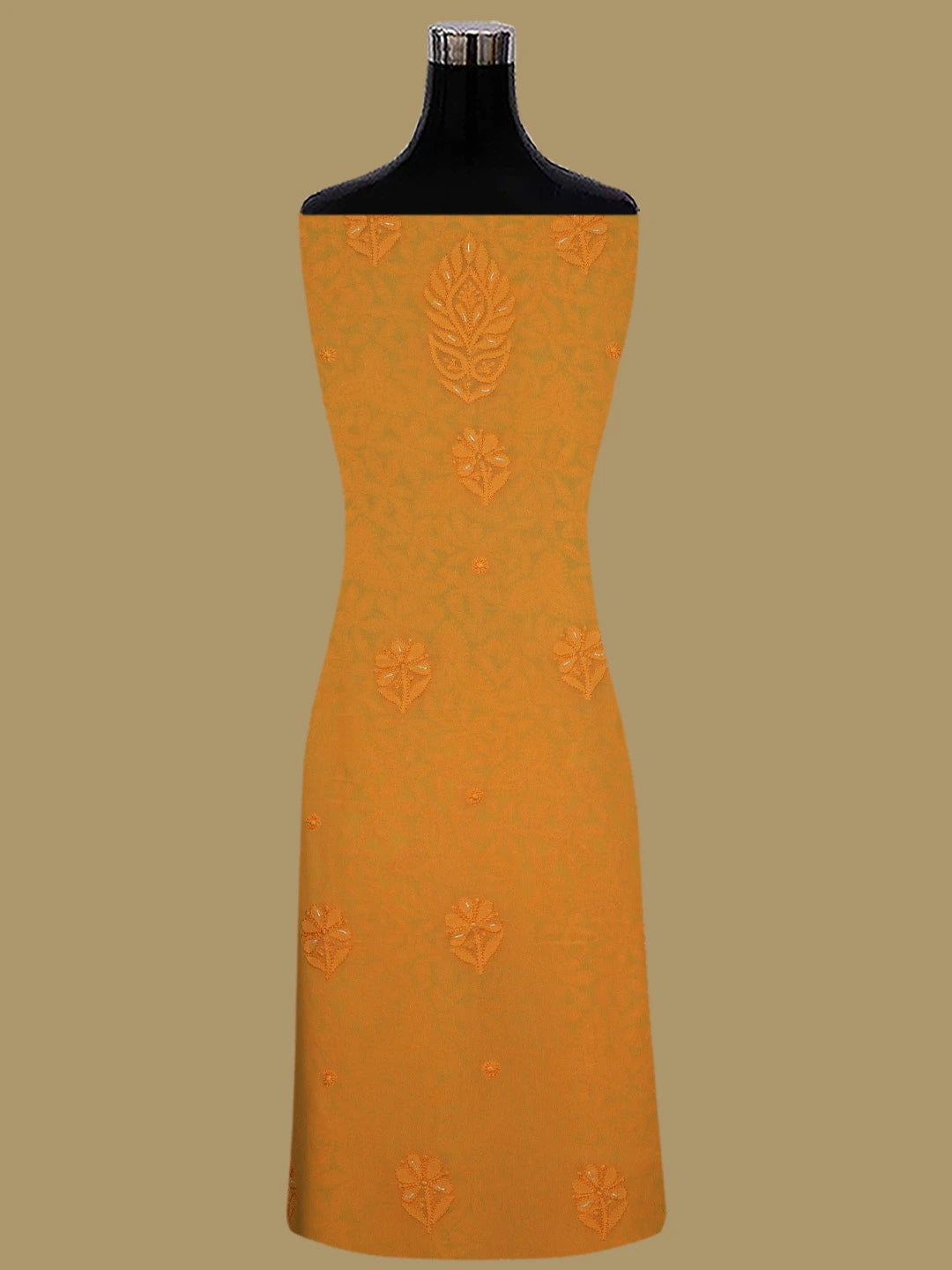 Ada Hand Embroidered Gold Yellow Viscose Georgette Lucknowi Chikankari Unstitched Kurta Dupatta Set With Cutdana Work 01A724164