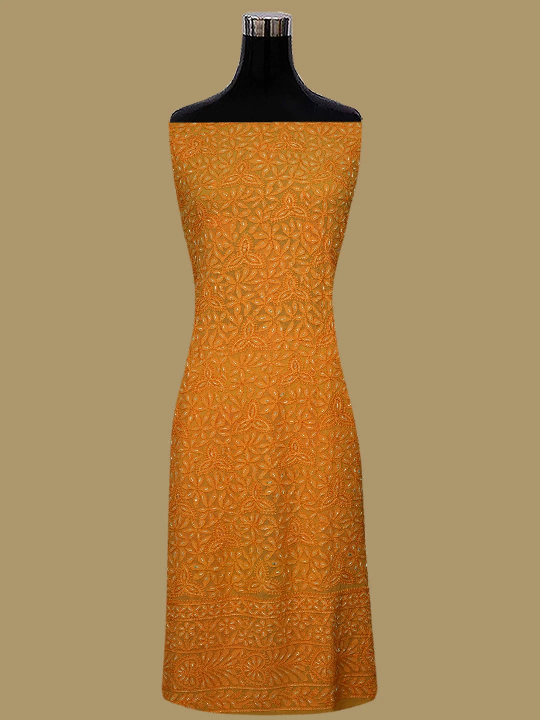 Ada Hand Embroidered Gold Yellow Viscose Georgette Lucknowi Chikankari Unstitched Kurta Dupatta Set With Cutdana Work 01A724164