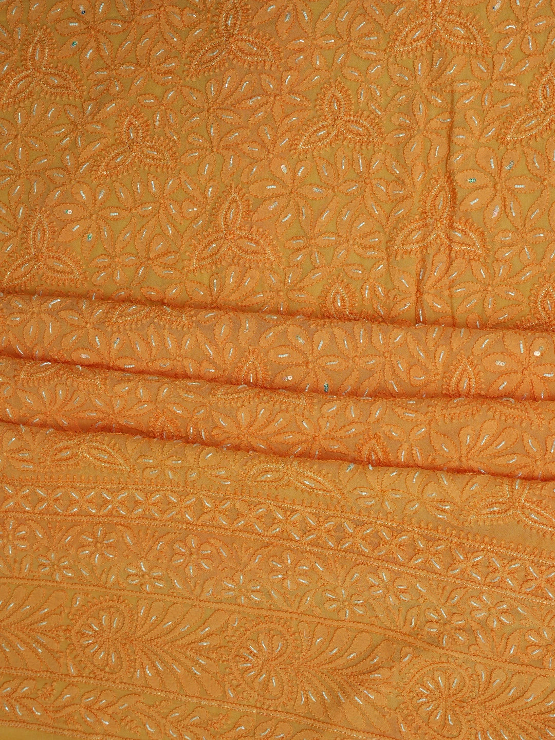 Ada Hand Embroidered Gold Yellow Viscose Georgette Lucknowi Chikankari Unstitched Kurta Dupatta Set With Cutdana Work 01A724164