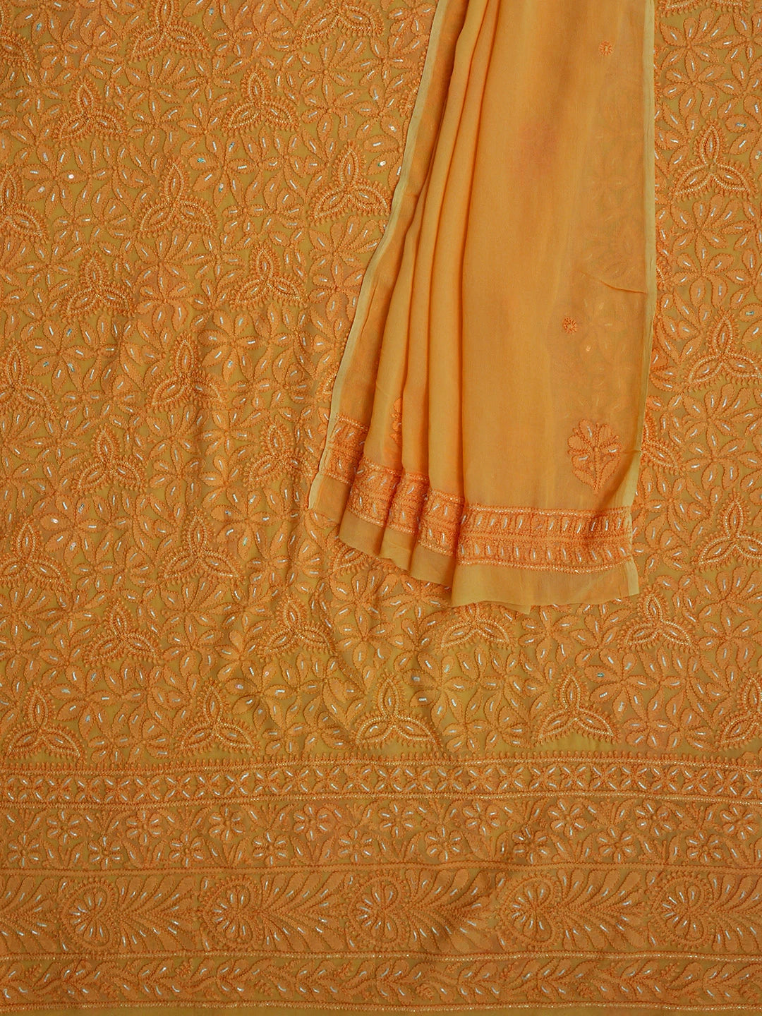 Ada Hand Embroidered Gold Yellow Viscose Georgette Lucknowi Chikankari Unstitched Kurta Dupatta Set With Cutdana Work 01A724164