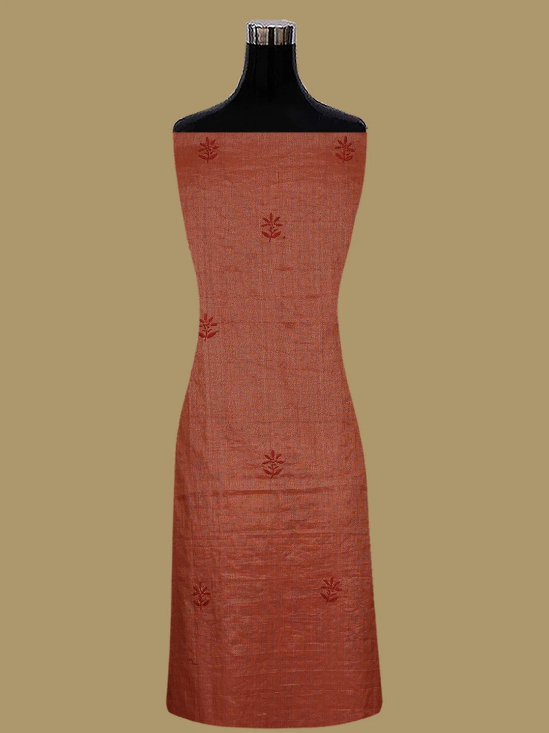 Ada Hand Embroidered Rust Tissue Lucknowi Chikankari Unstitched Kurta Dupatta Set 01A779553