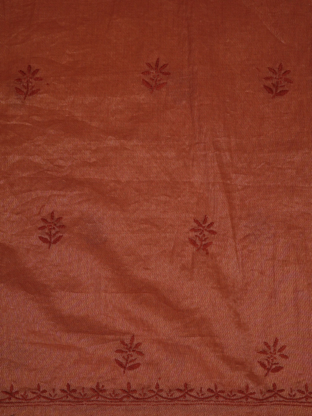 Ada Hand Embroidered Rust Tissue Lucknowi Chikankari Unstitched Kurta Dupatta Set 01A779553