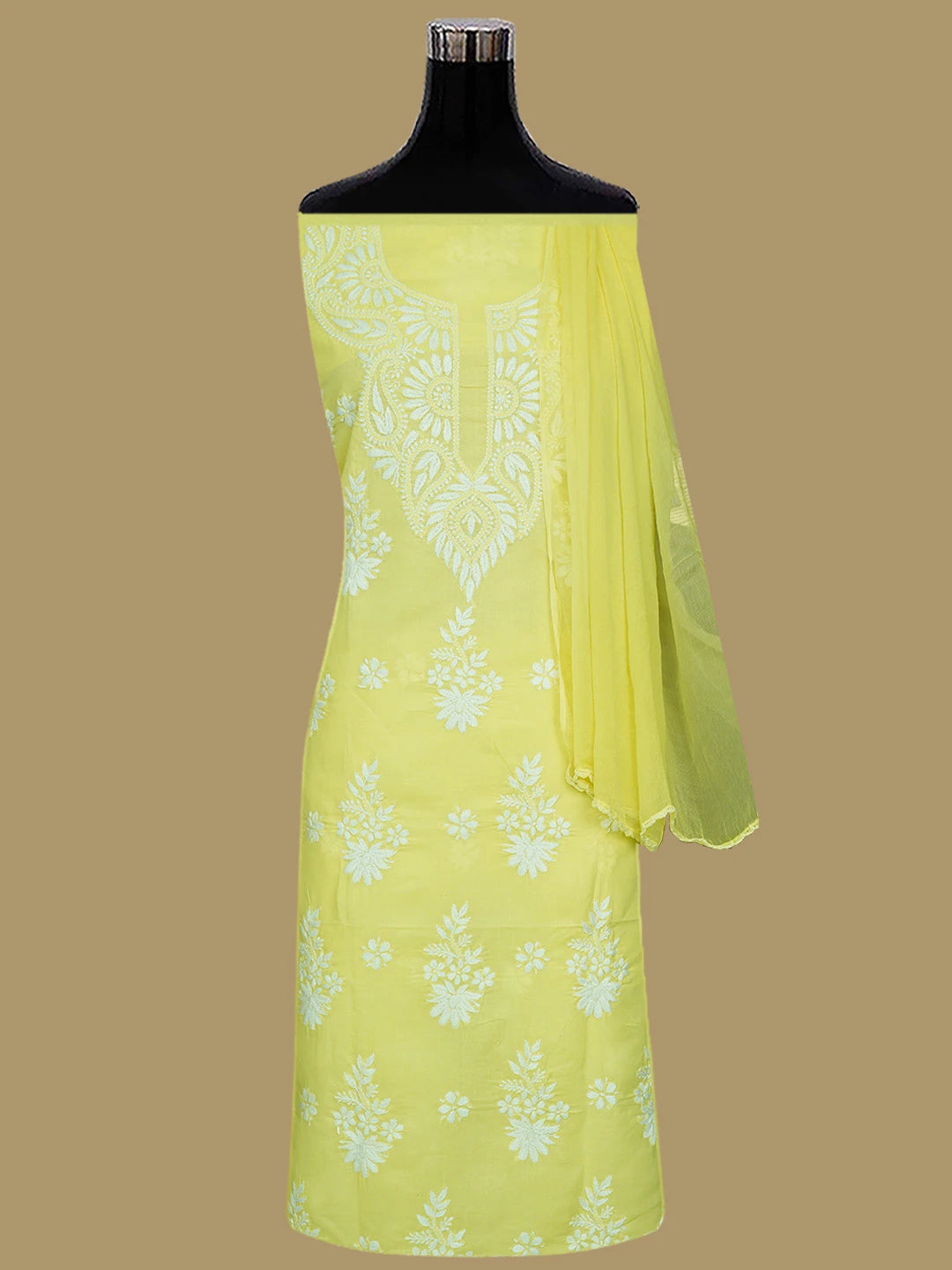Ada Hand Embroidered Lemon Cotton Lucknowi Chikankari Unstitched Suit Piece 01A700776