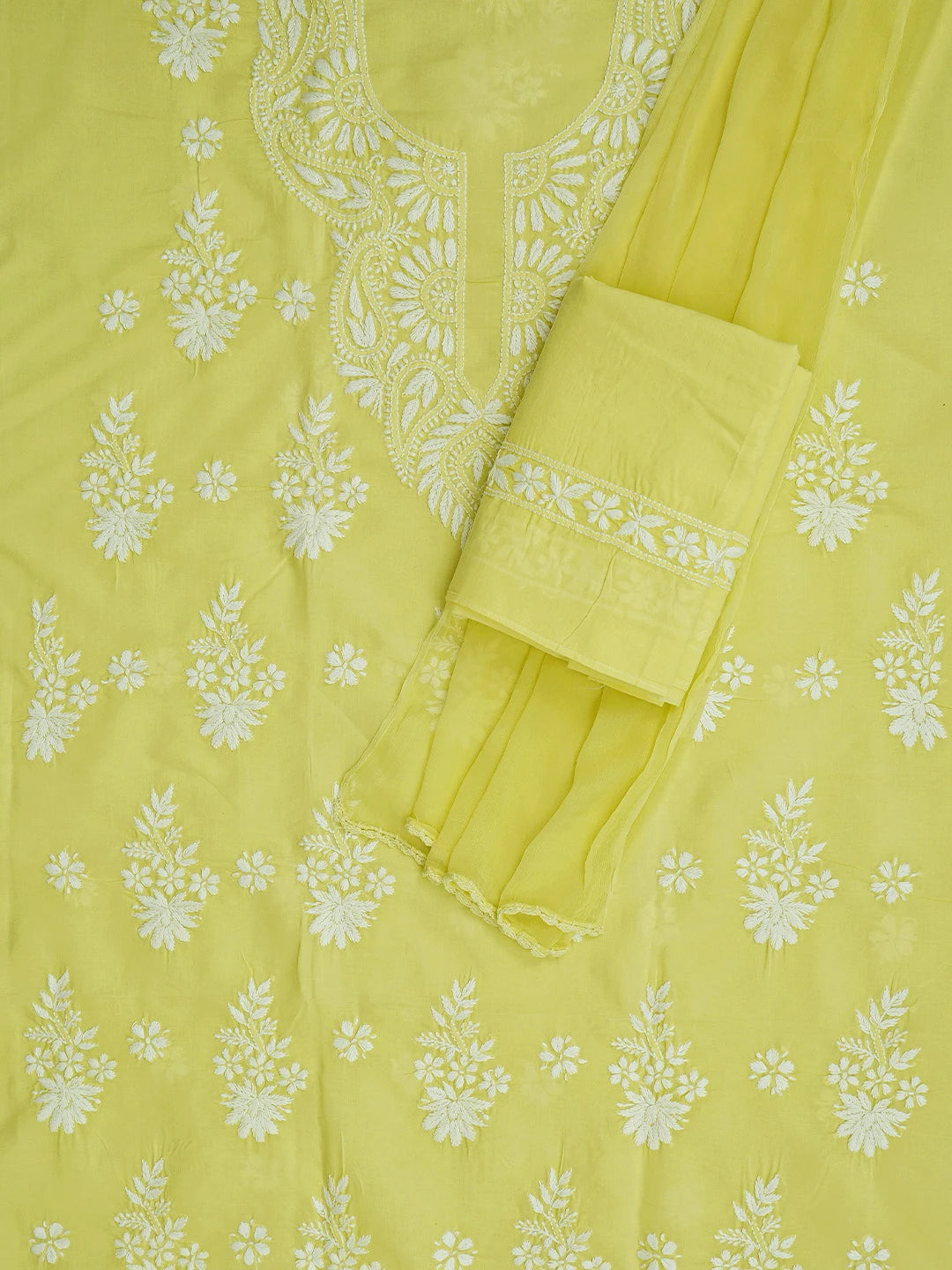 Ada Hand Embroidered Lemon Cotton Lucknowi Chikankari Unstitched Suit Piece 01A700776