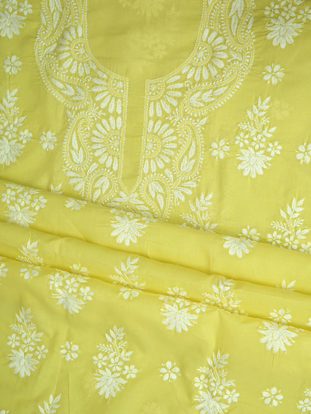 Ada Hand Embroidered Lemon Cotton Lucknowi Chikankari Unstitched Suit Piece 01A700776